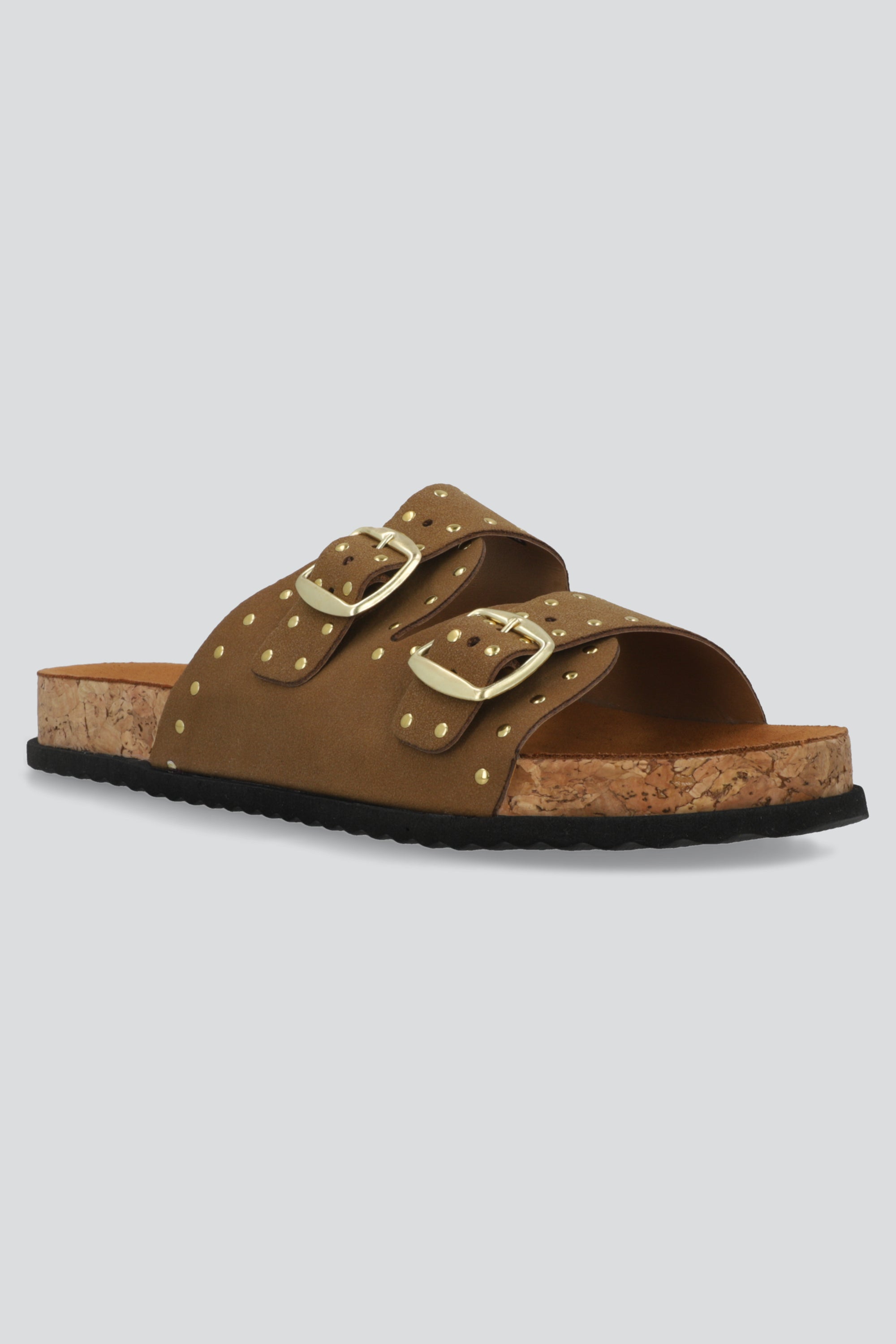 Sandalia dos hebillas corcho studs CAMELLO