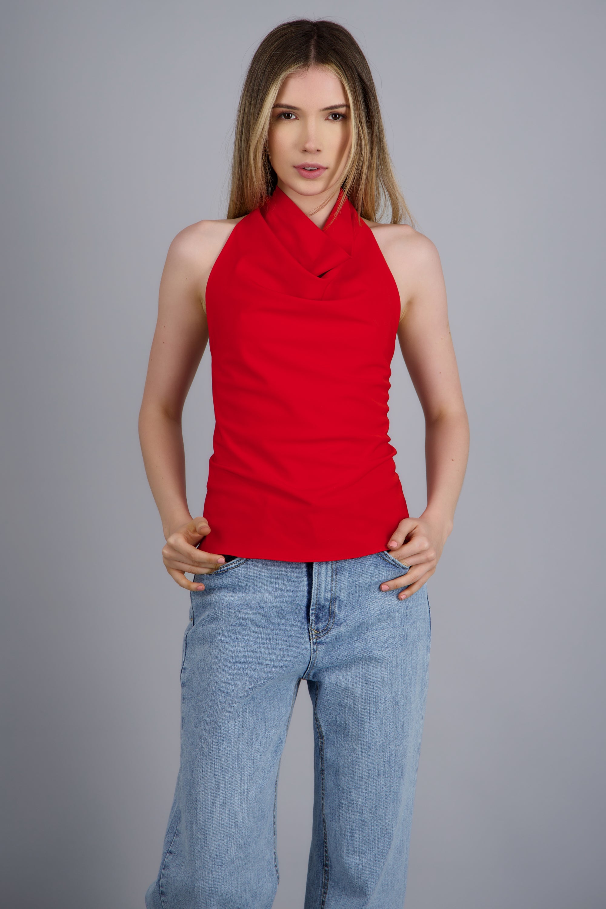 Blusa cuello cascada satinada ROJO