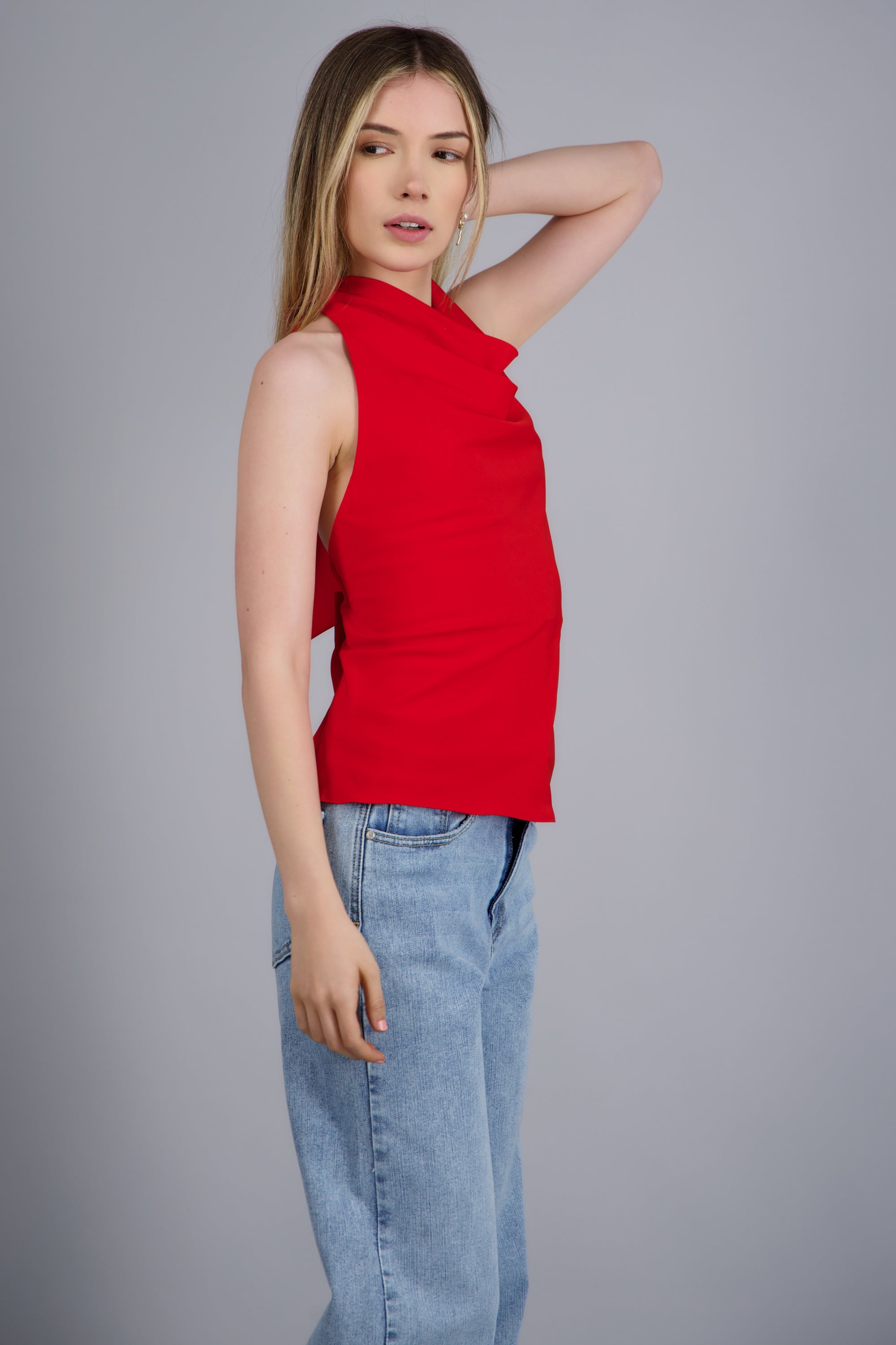 Blusa cuello cascada satinada ROJO