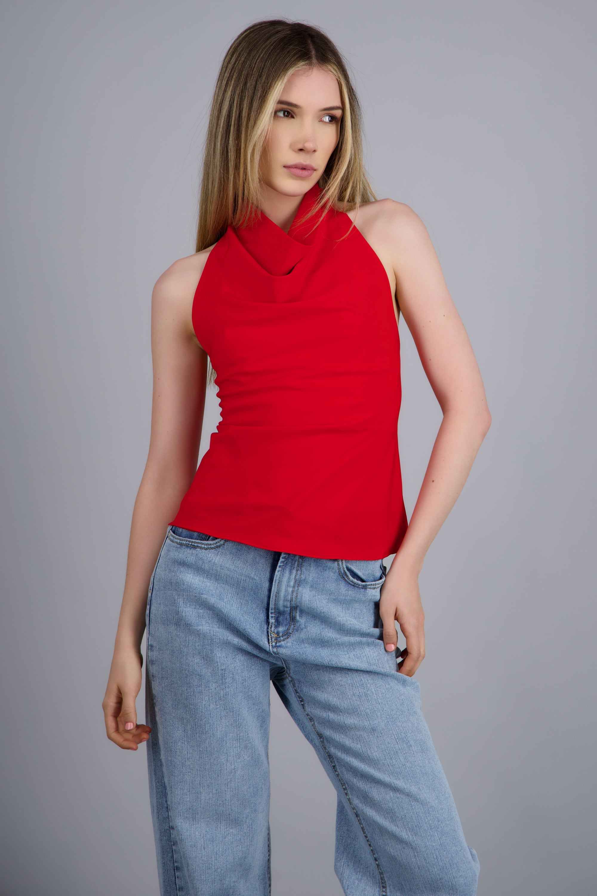 Blusa cuello cascada satinada ROJO