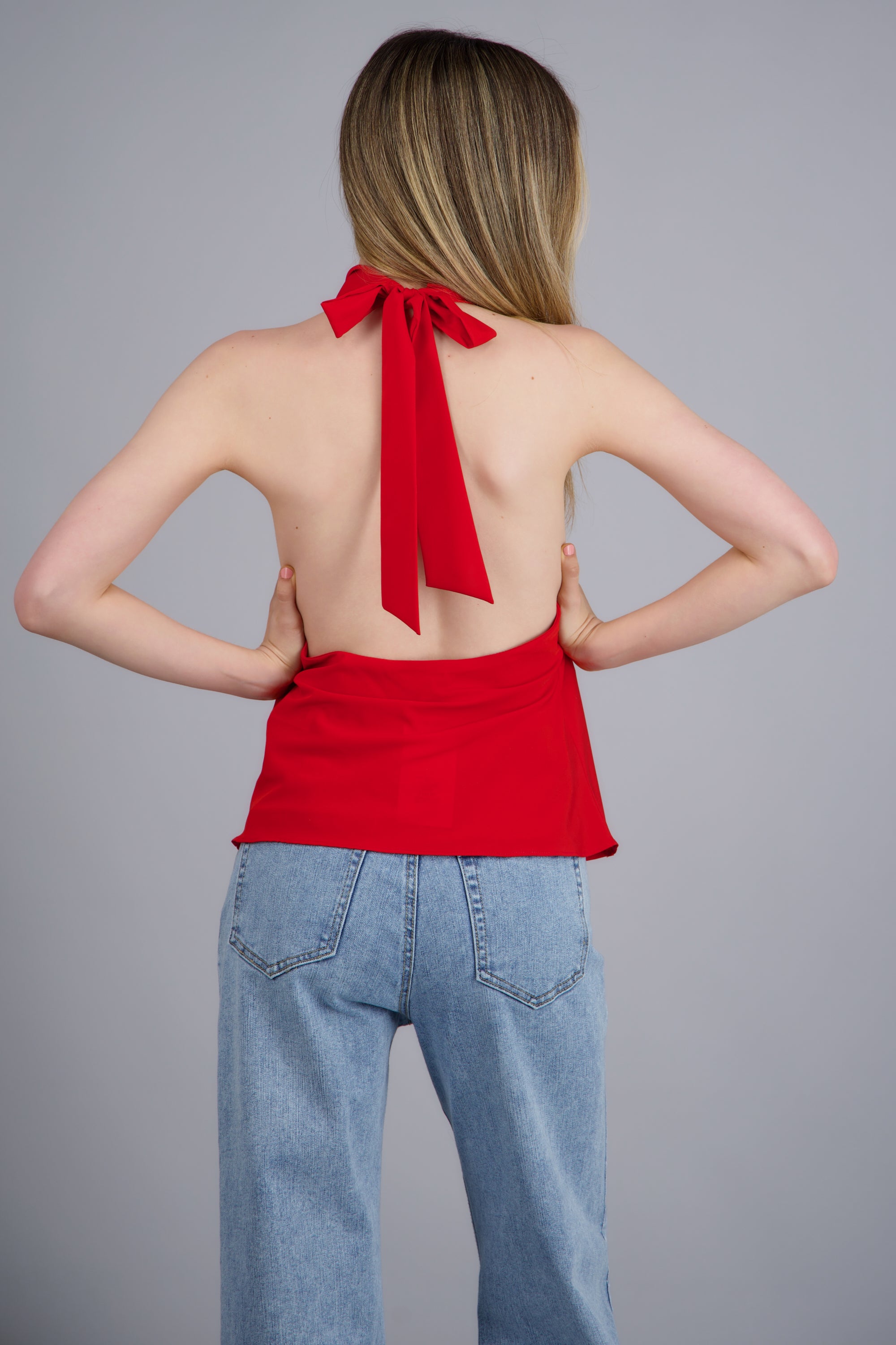 Blusa cuello cascada satinada ROJO