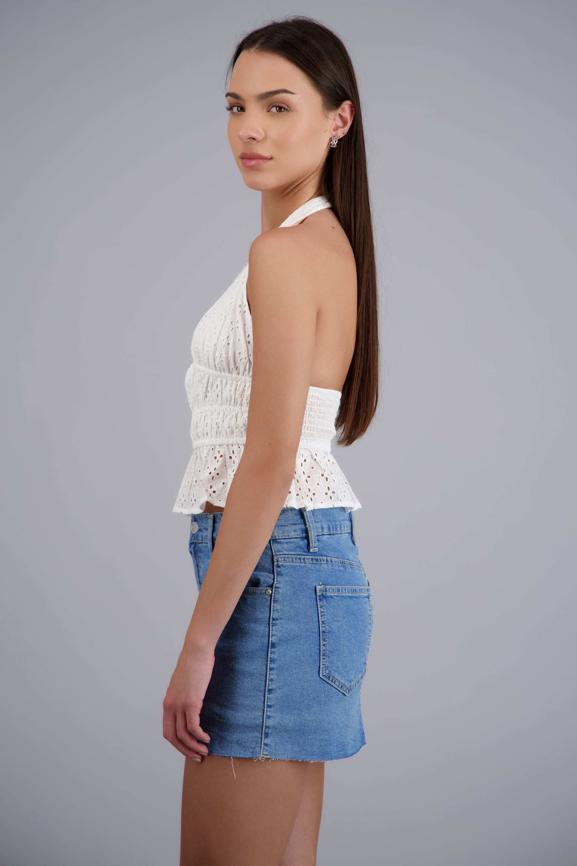 Blusa halter amarre bordado eyelet BLANCO