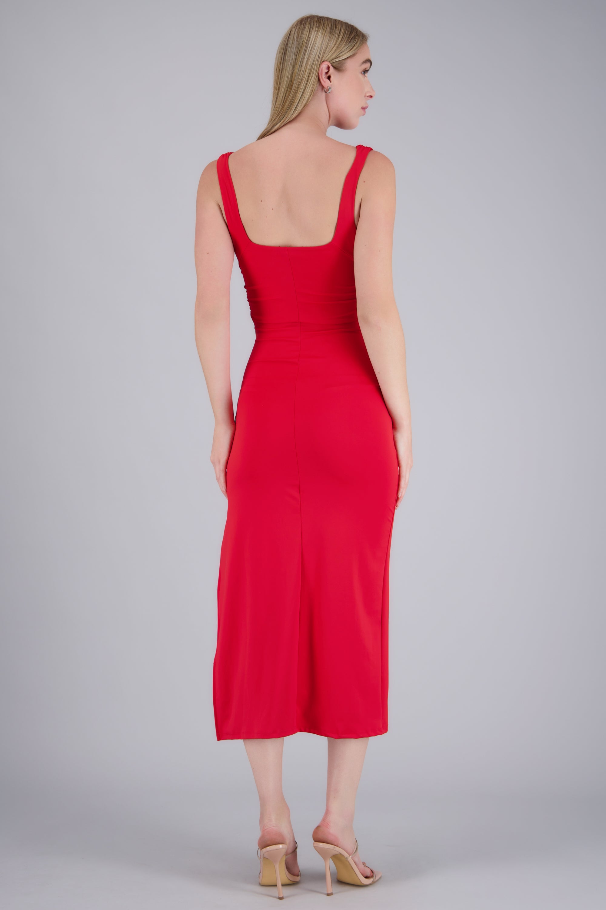 Vestido maxi plisado escote en v ROJO