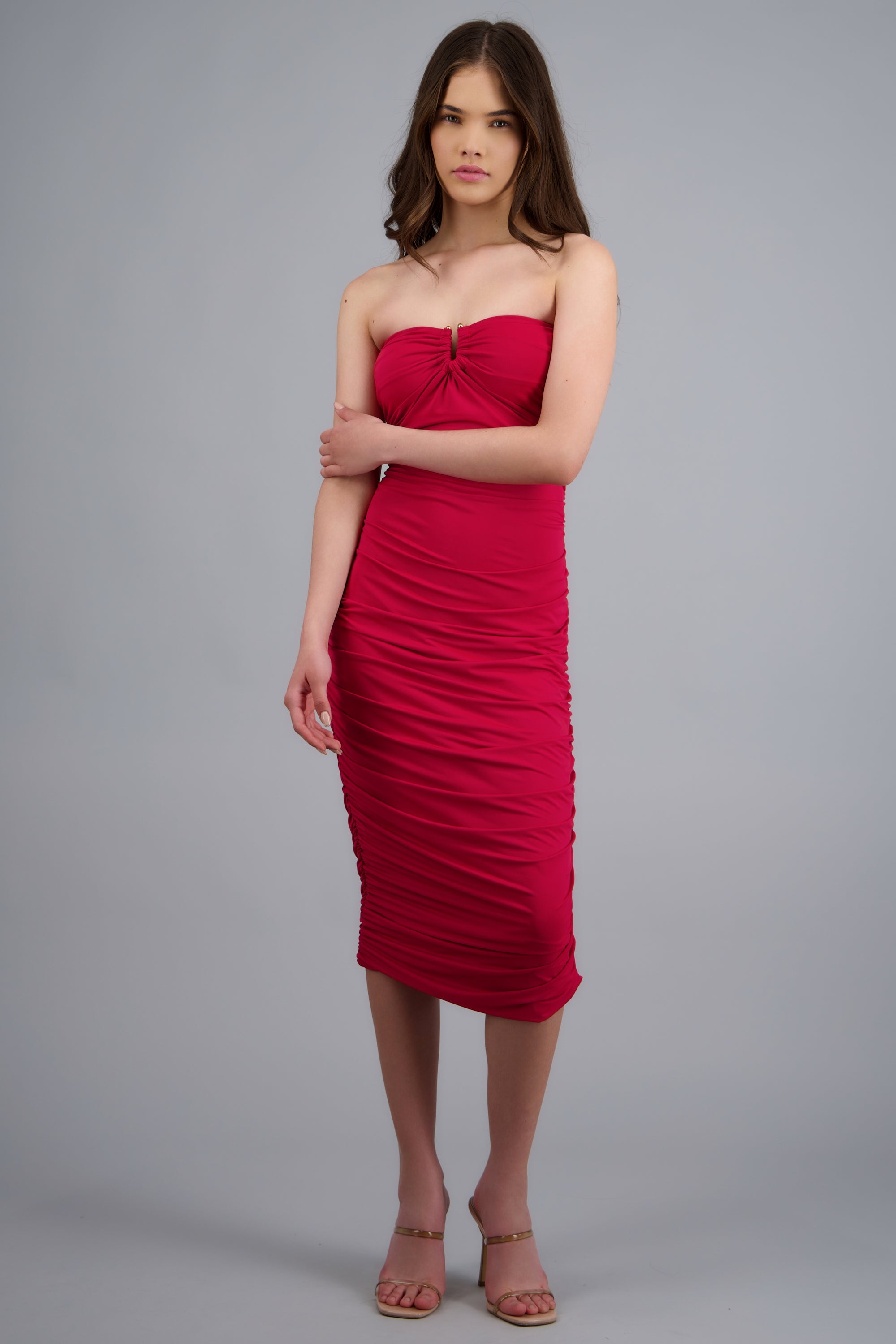 Vestido strapless plisado ROJO