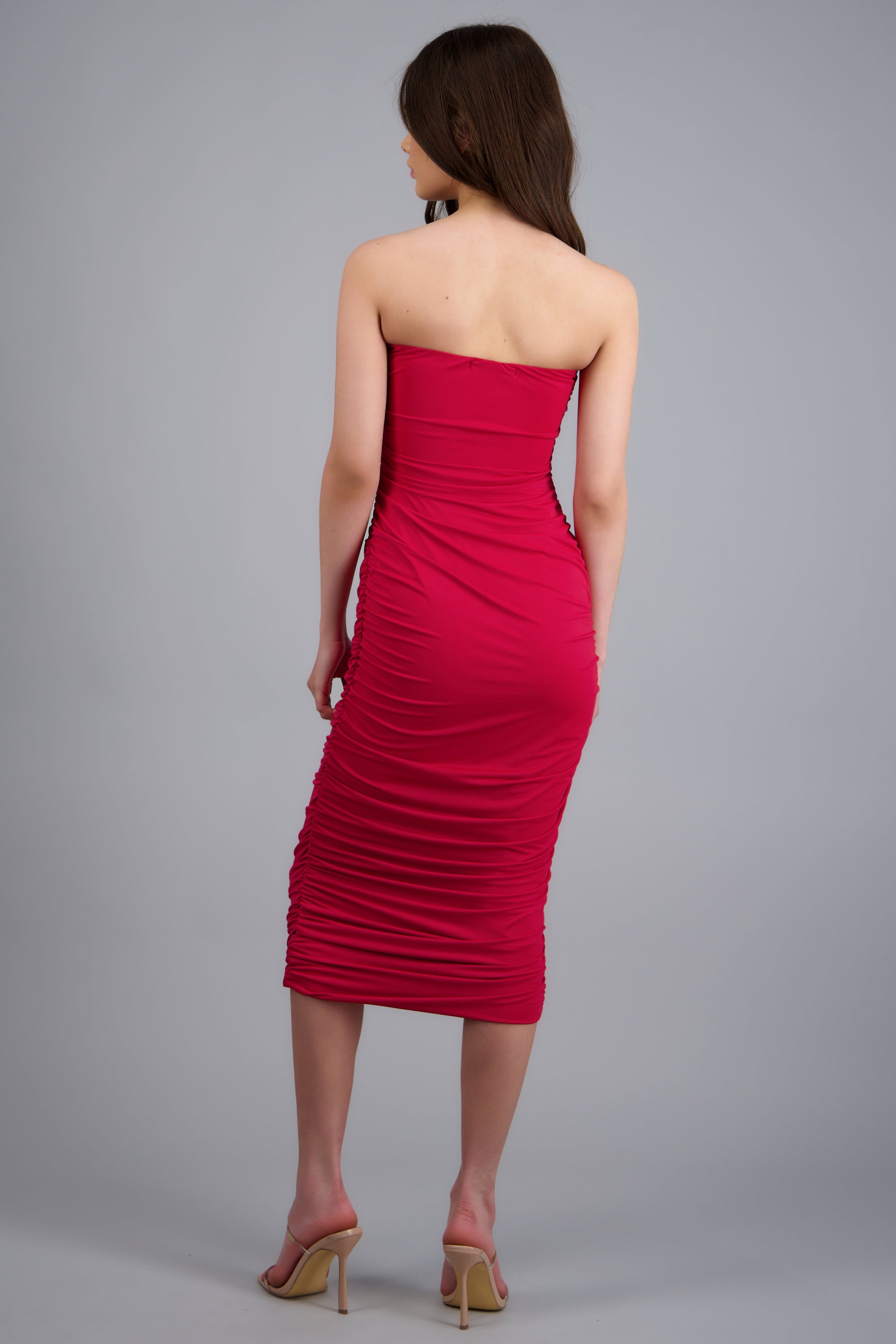Vestido strapless plisado ROJO