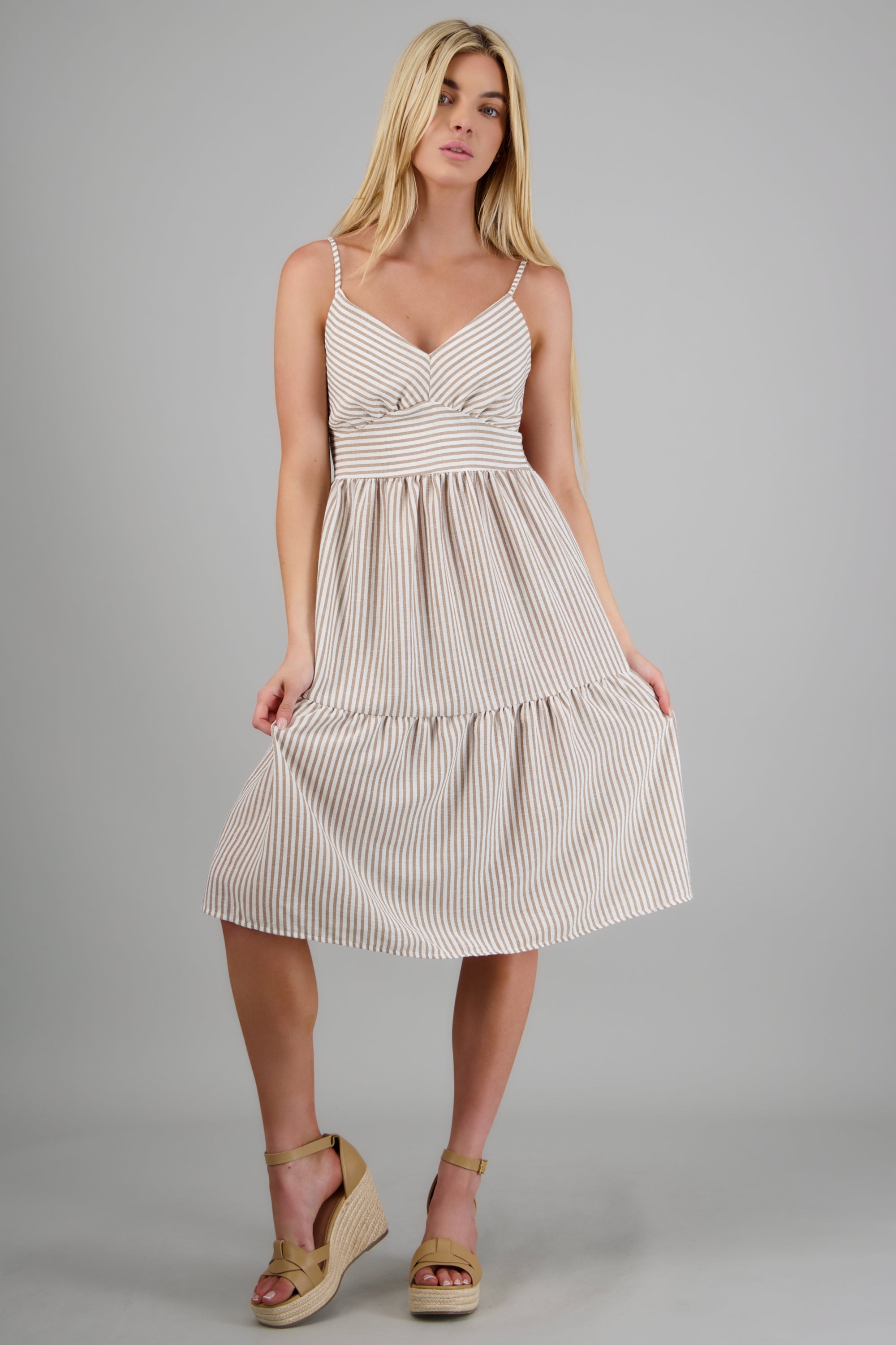 Vestido rayado tirantes KHAKI COMBO