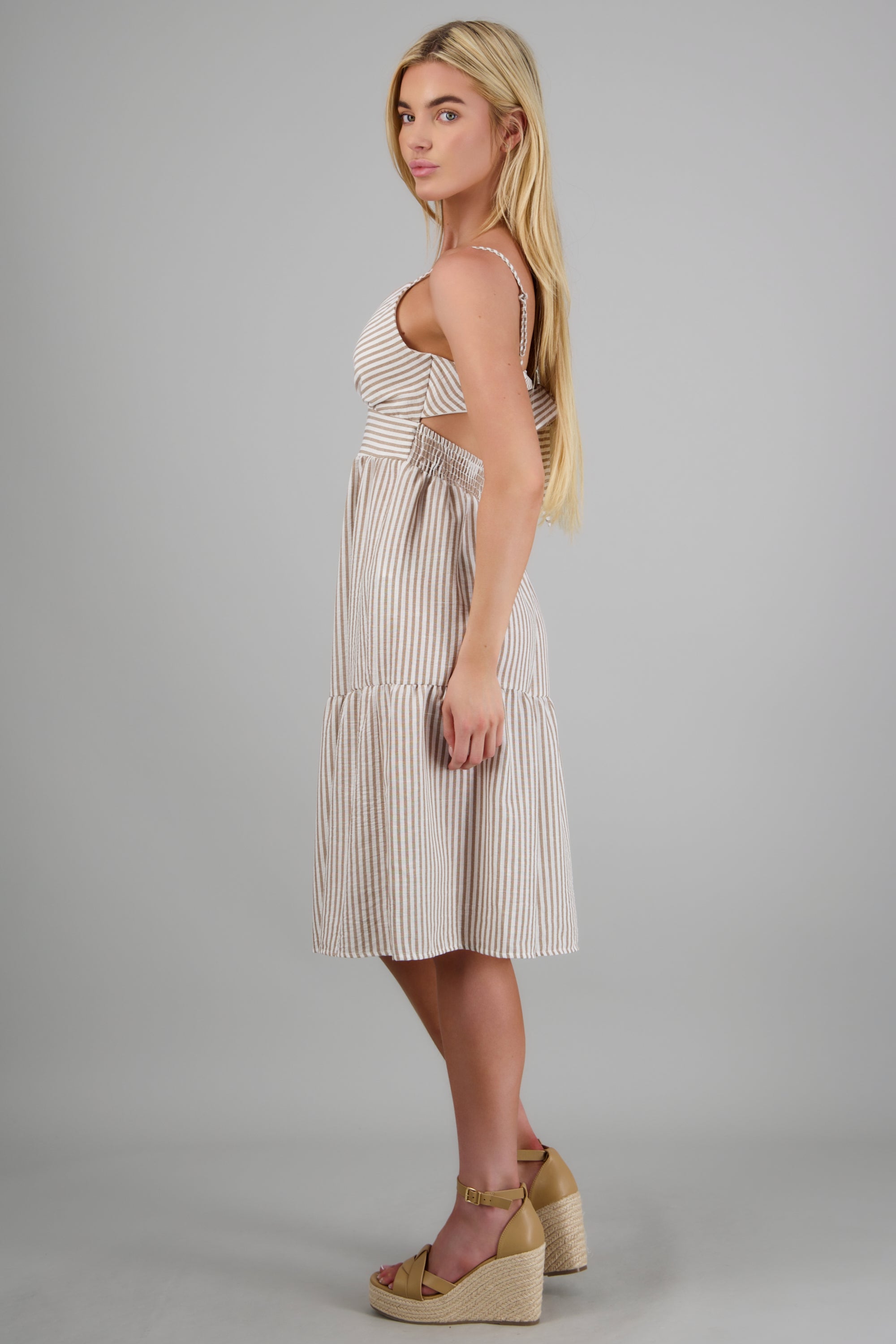 Vestido rayado tirantes KHAKI COMBO