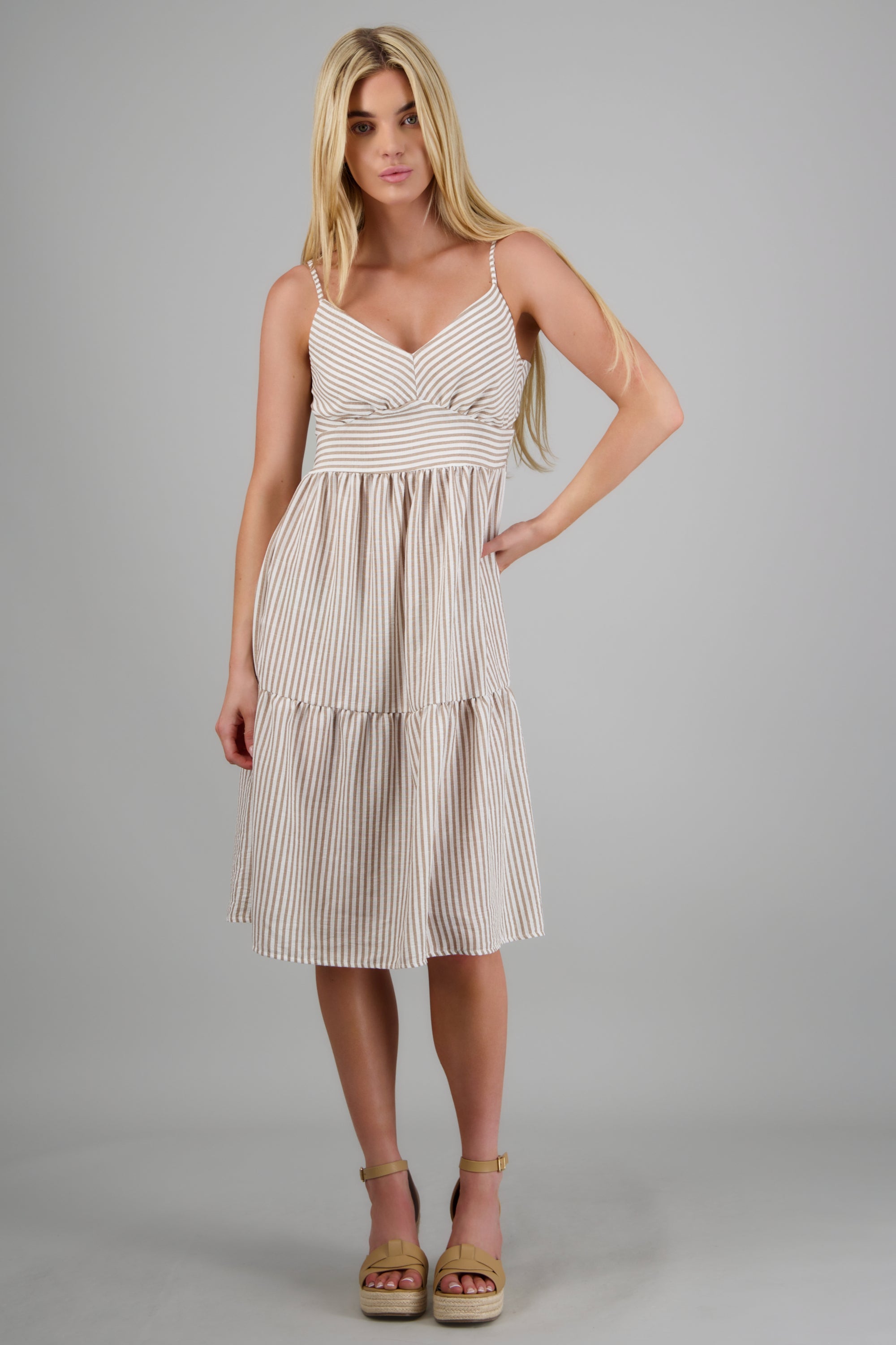 Vestido rayado tirantes KHAKI COMBO