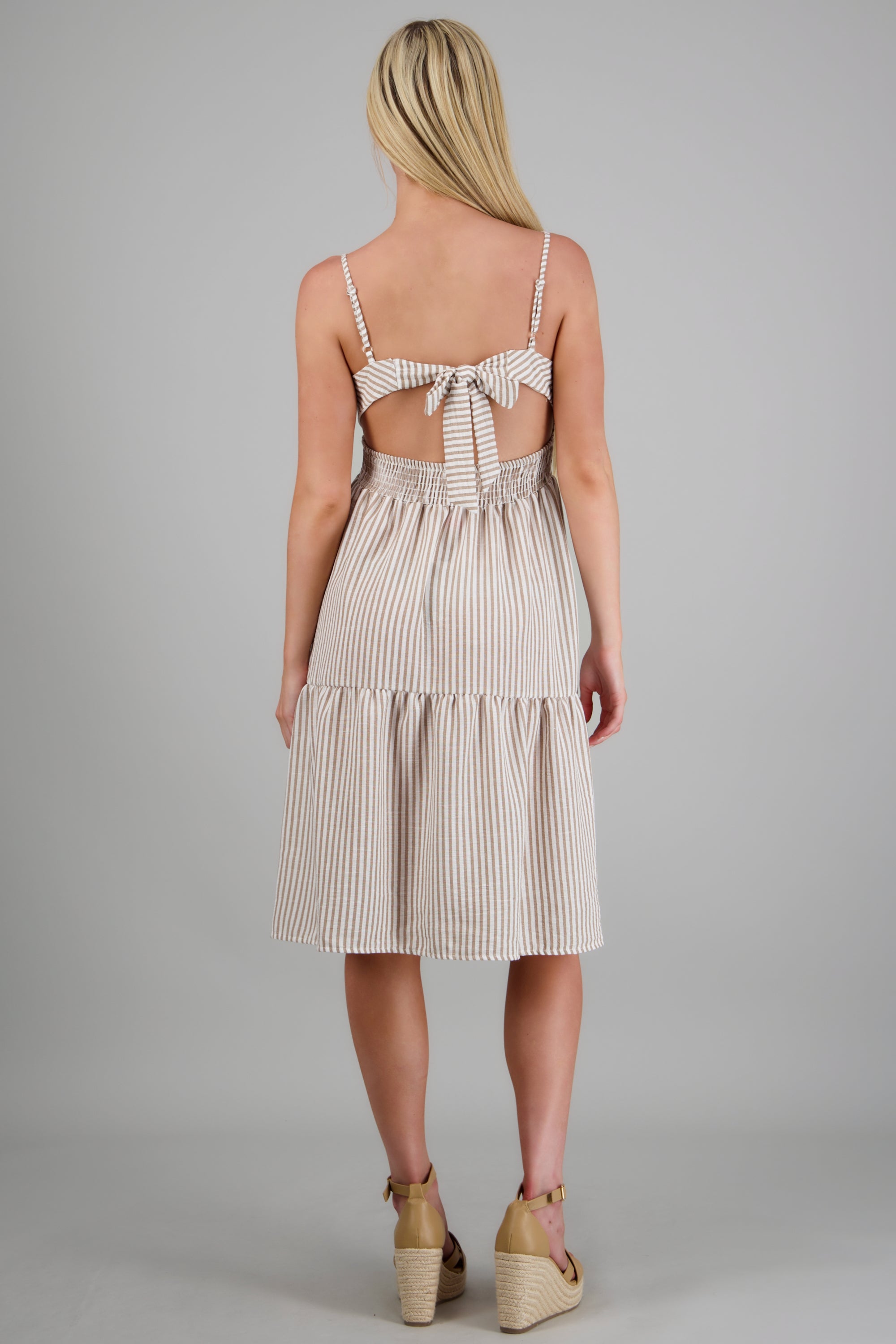 Vestido rayado tirantes KHAKI COMBO