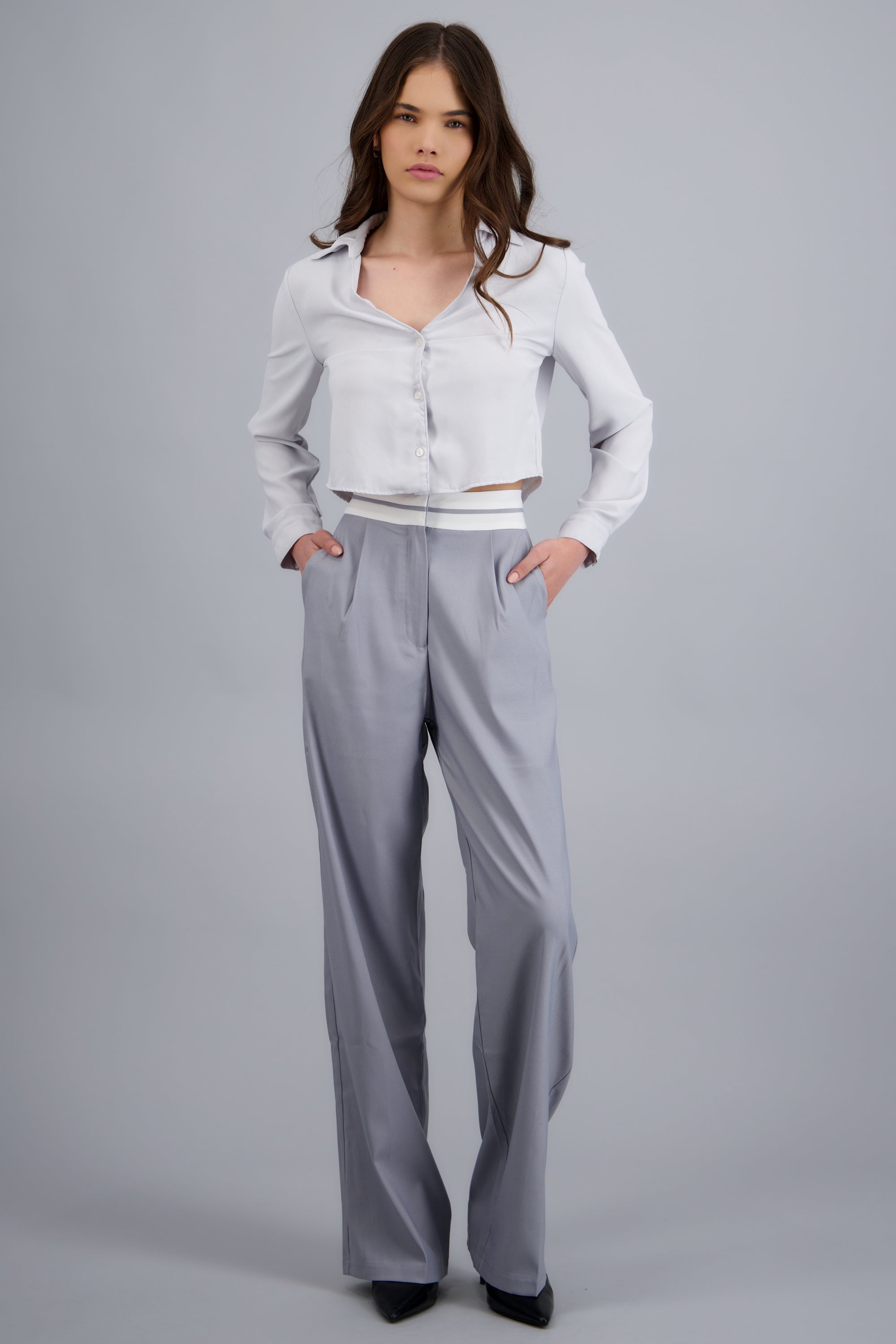 Pantalon pretina contraste GRIS COMBO