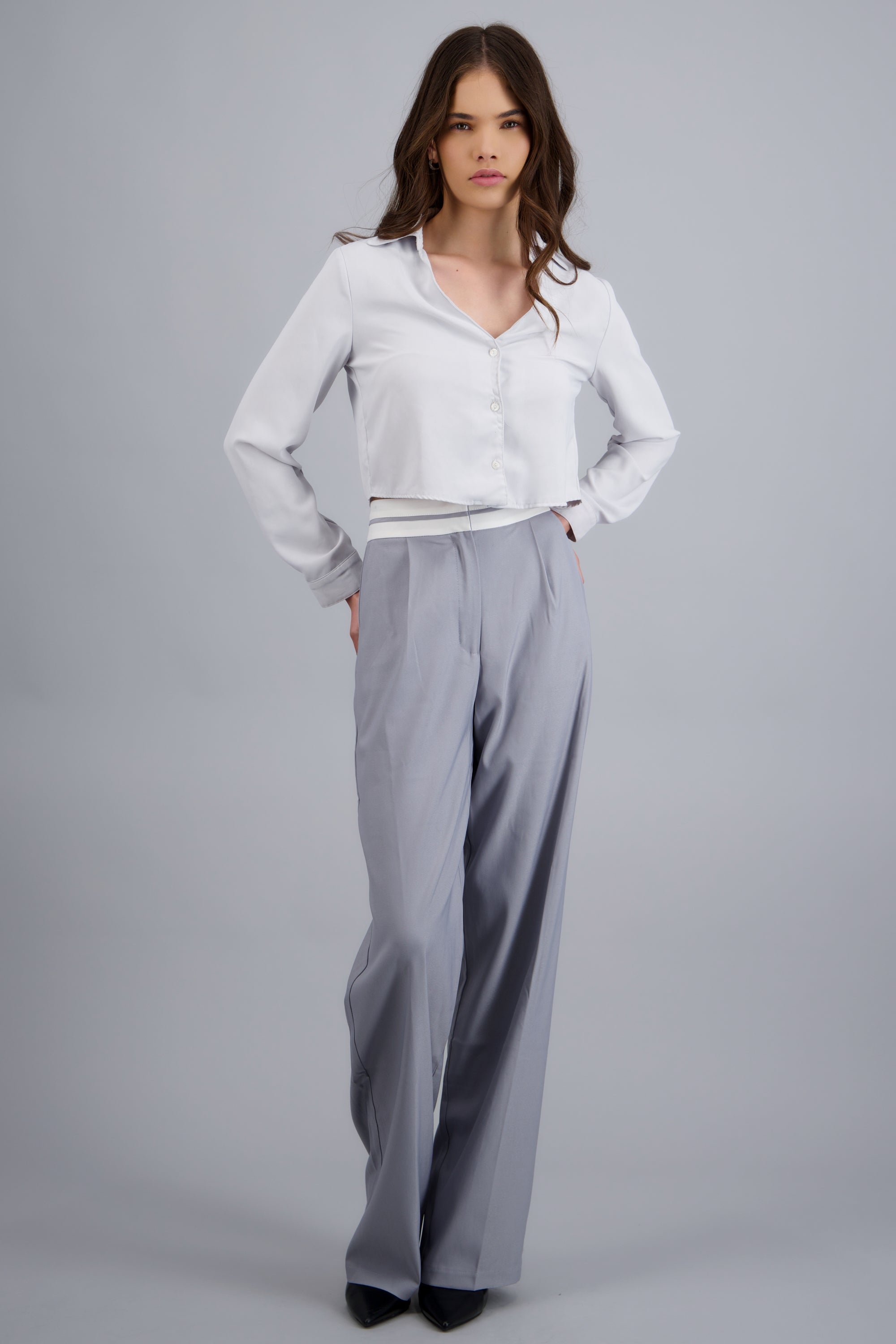 Pantalon pretina contraste GRIS COMBO