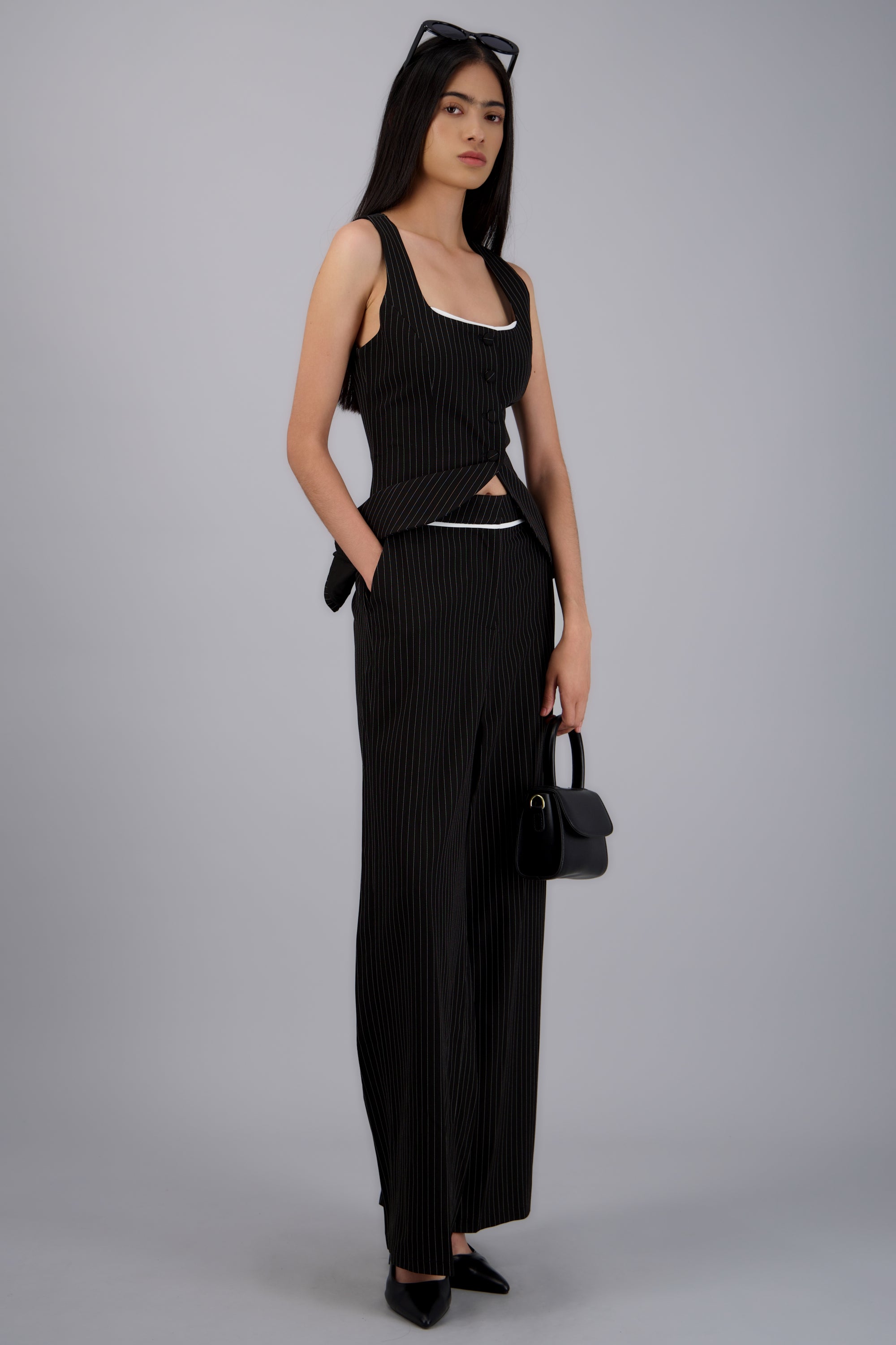 Pantalon estampado rayas contraste NEGRO COMBO