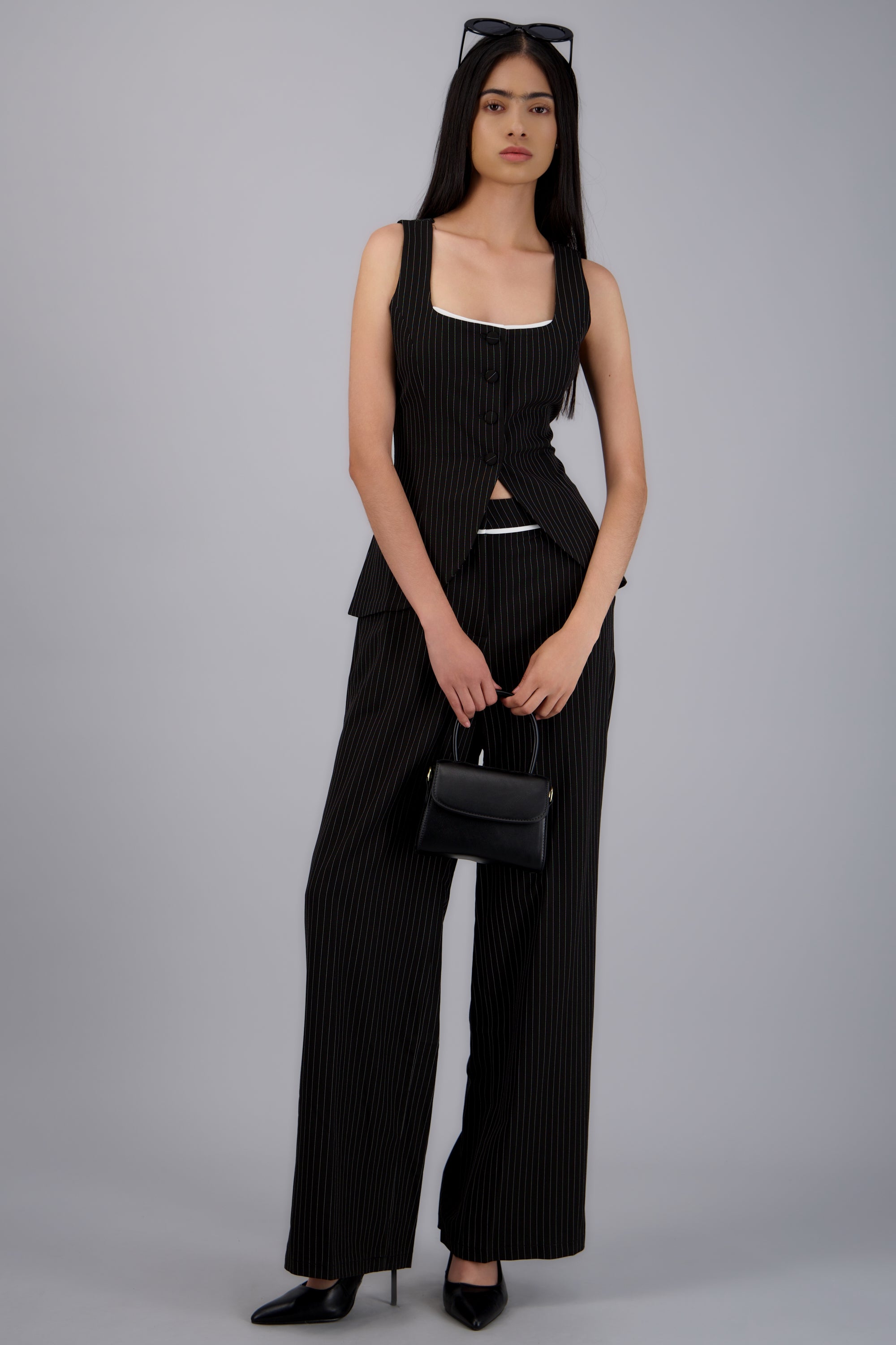 Pantalon estampado rayas contraste NEGRO COMBO
