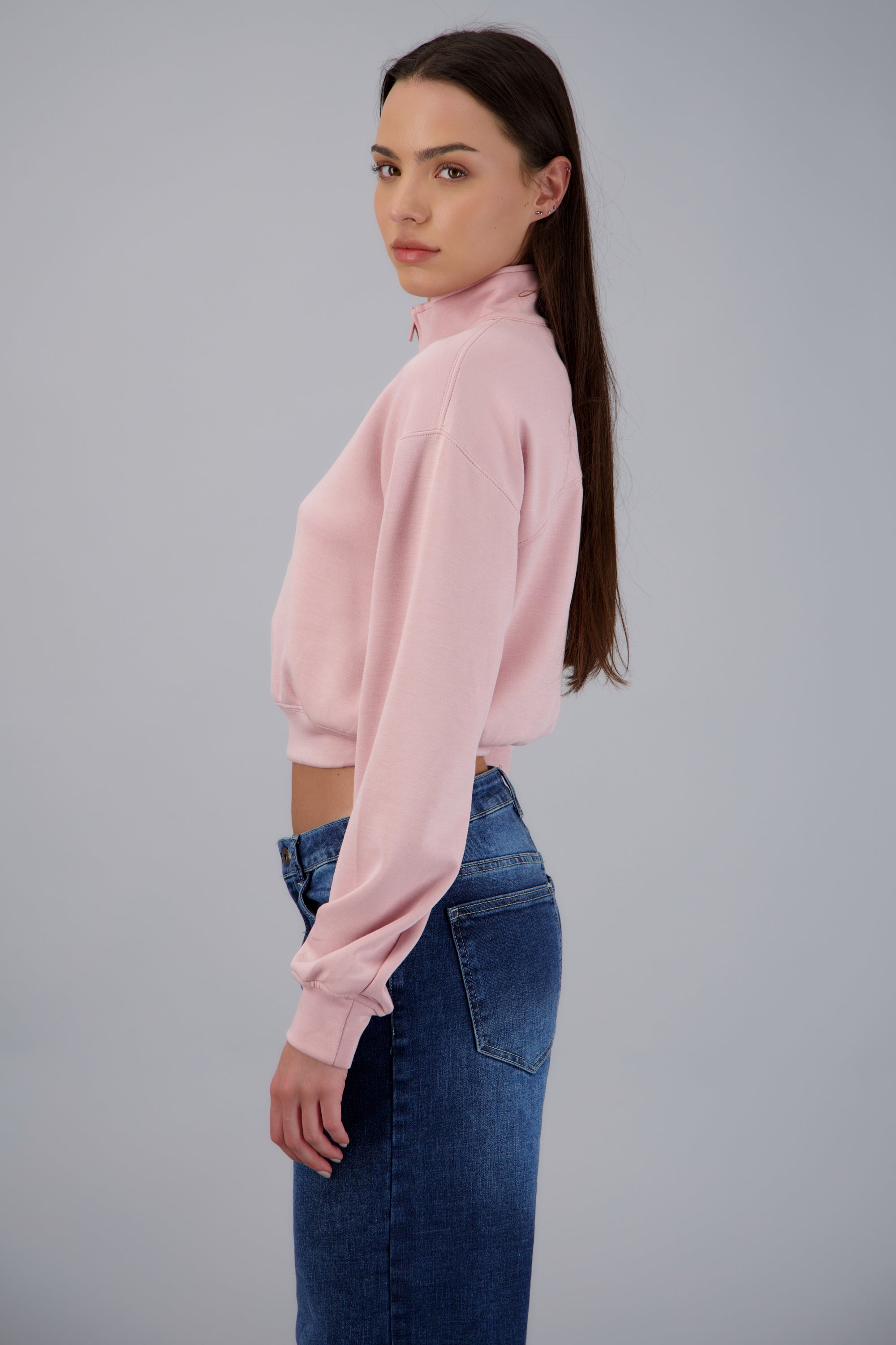 Sudadera cuello alto medio zipper ROSA