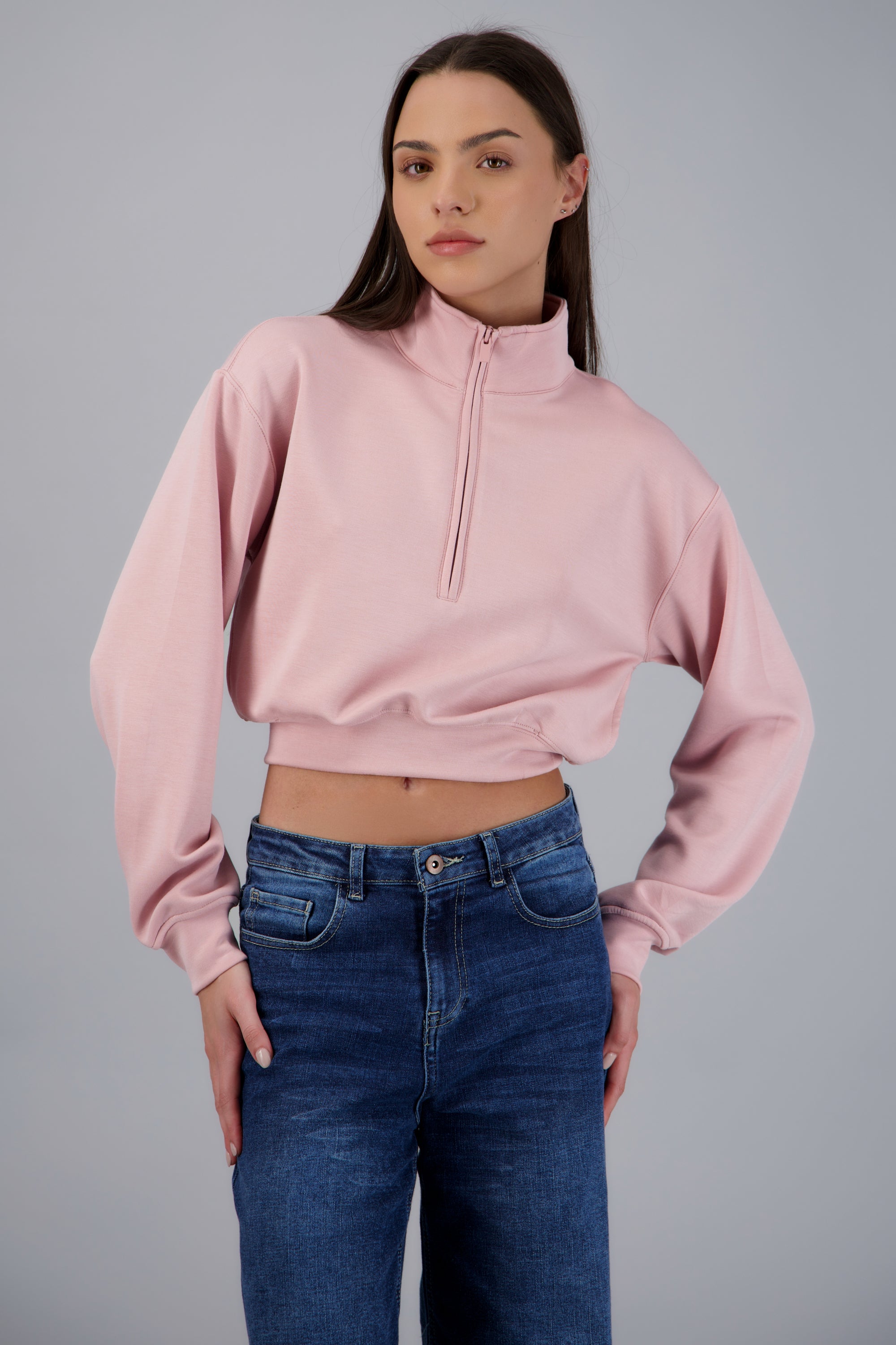 Sudadera cuello alto medio zipper ROSA
