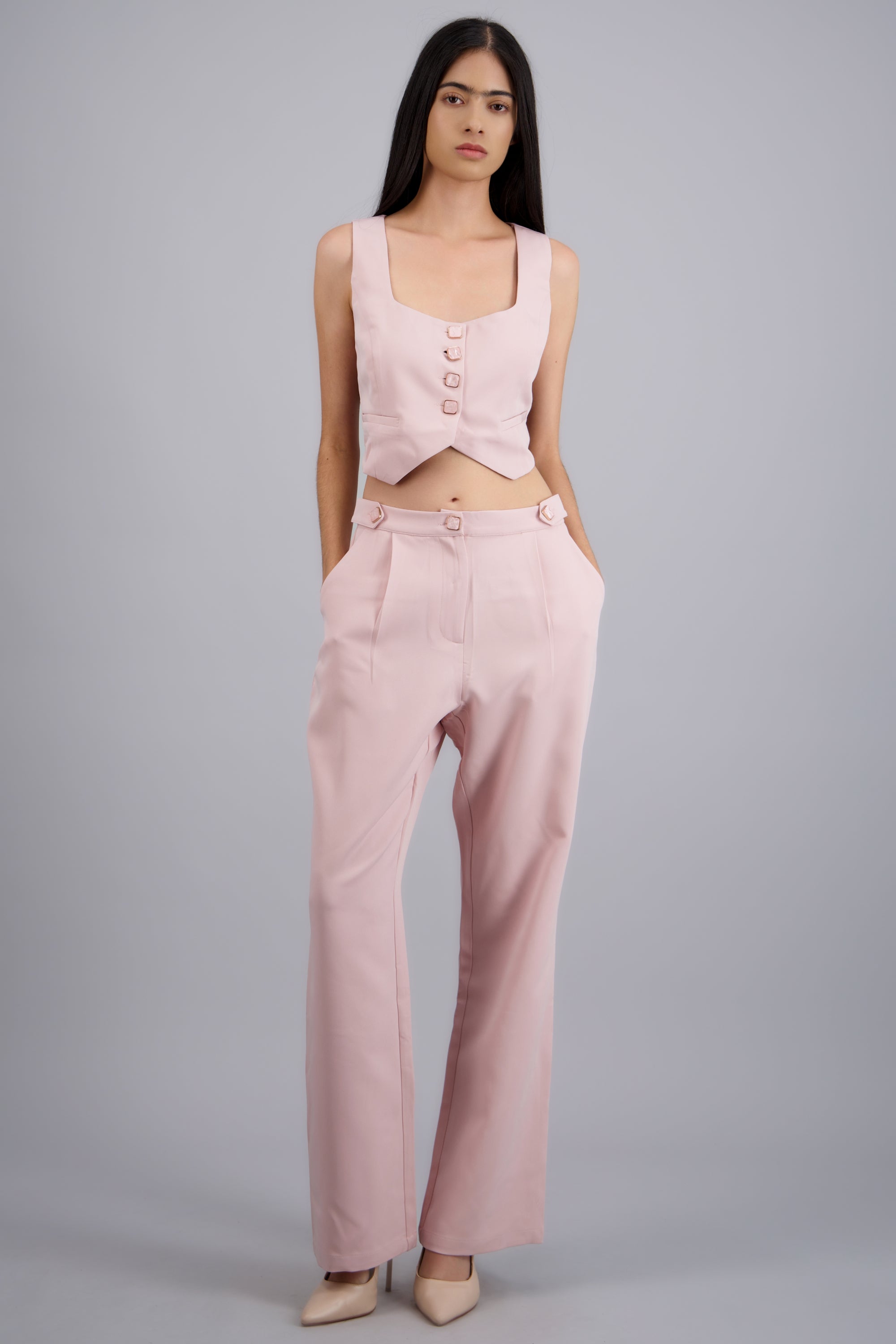 Pantalon  liso detalle pretina ROSA PASTEL