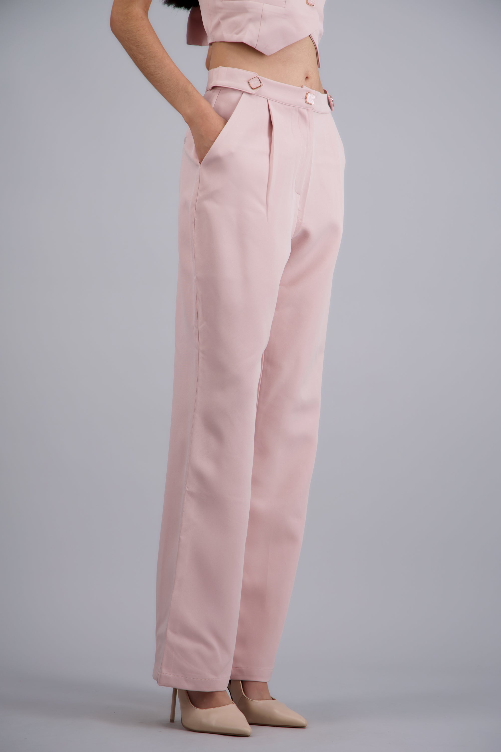 Pantalon  liso detalle pretina ROSA PASTEL
