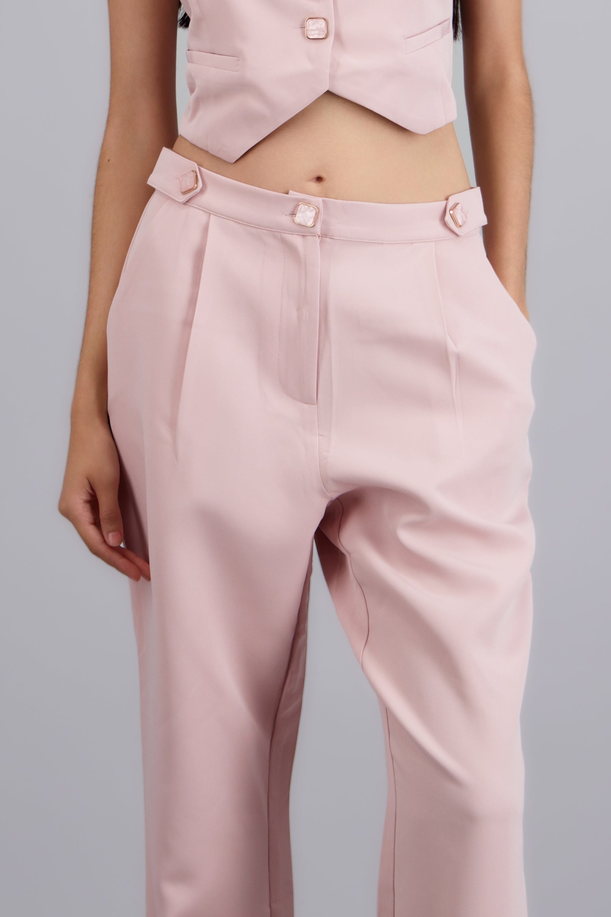 Pantalon  liso detalle pretina ROSA PASTEL