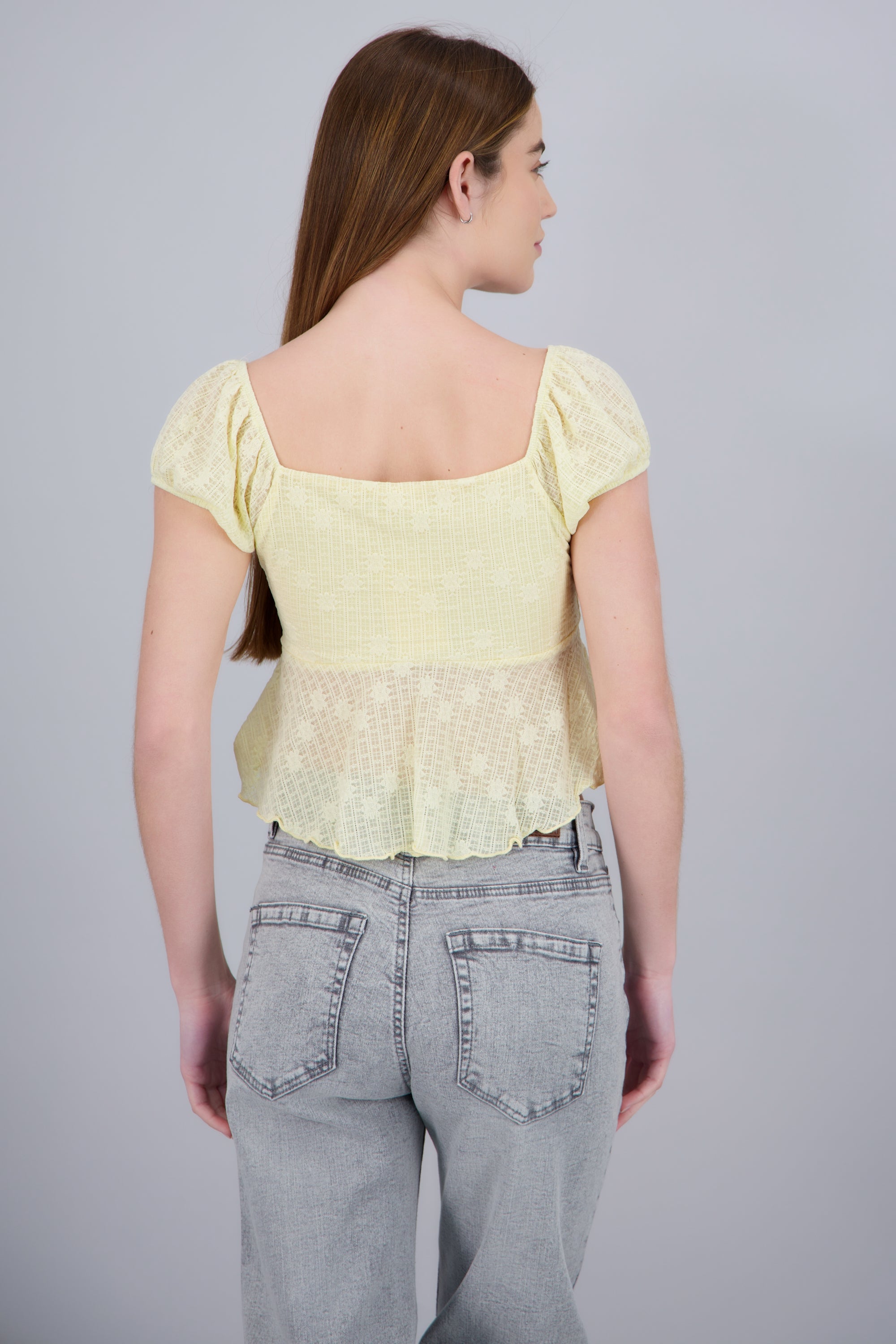 Blusa peplum encaje detalle moño AMARILLO PASTEL
