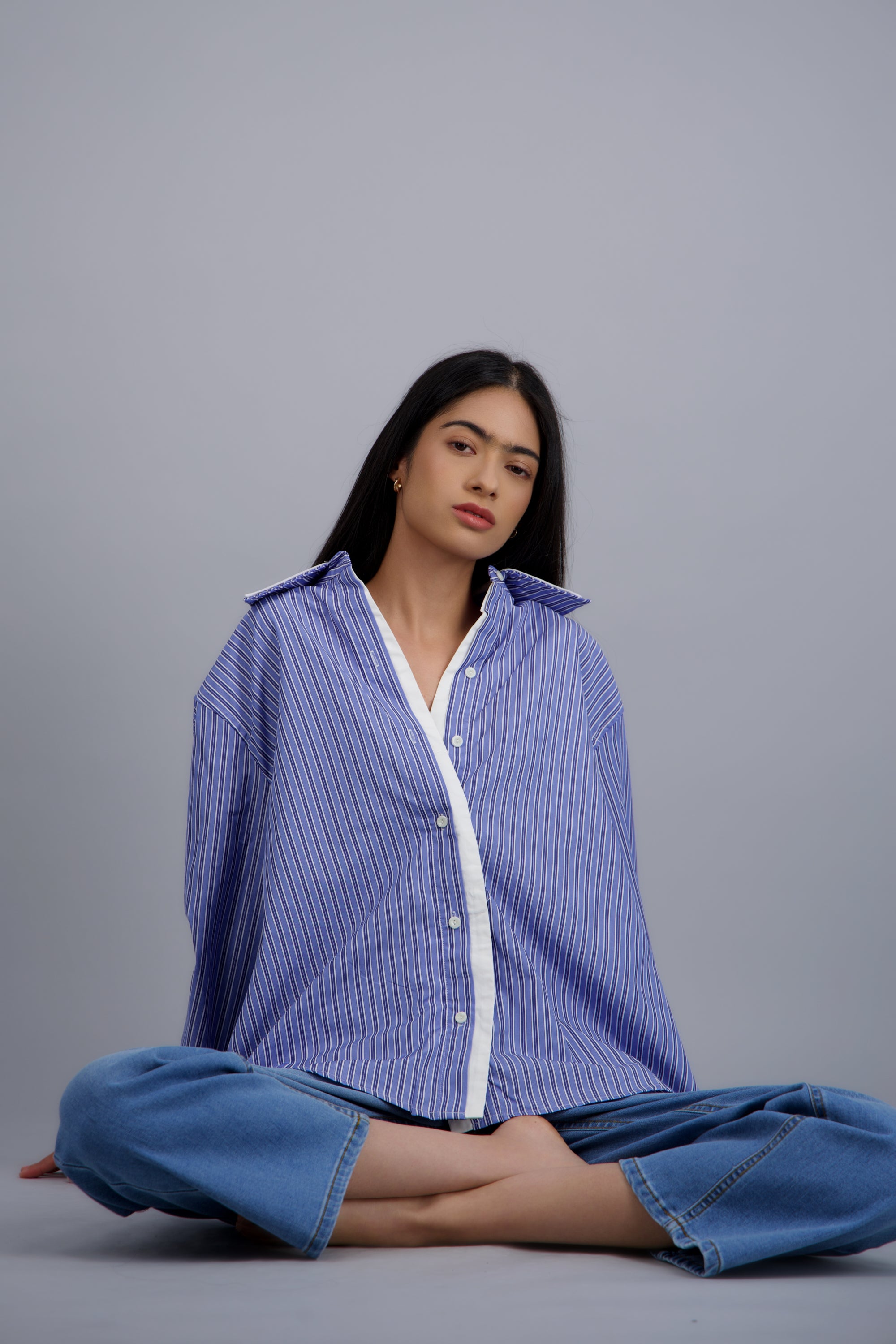 Camisa oversize contraste AZUL