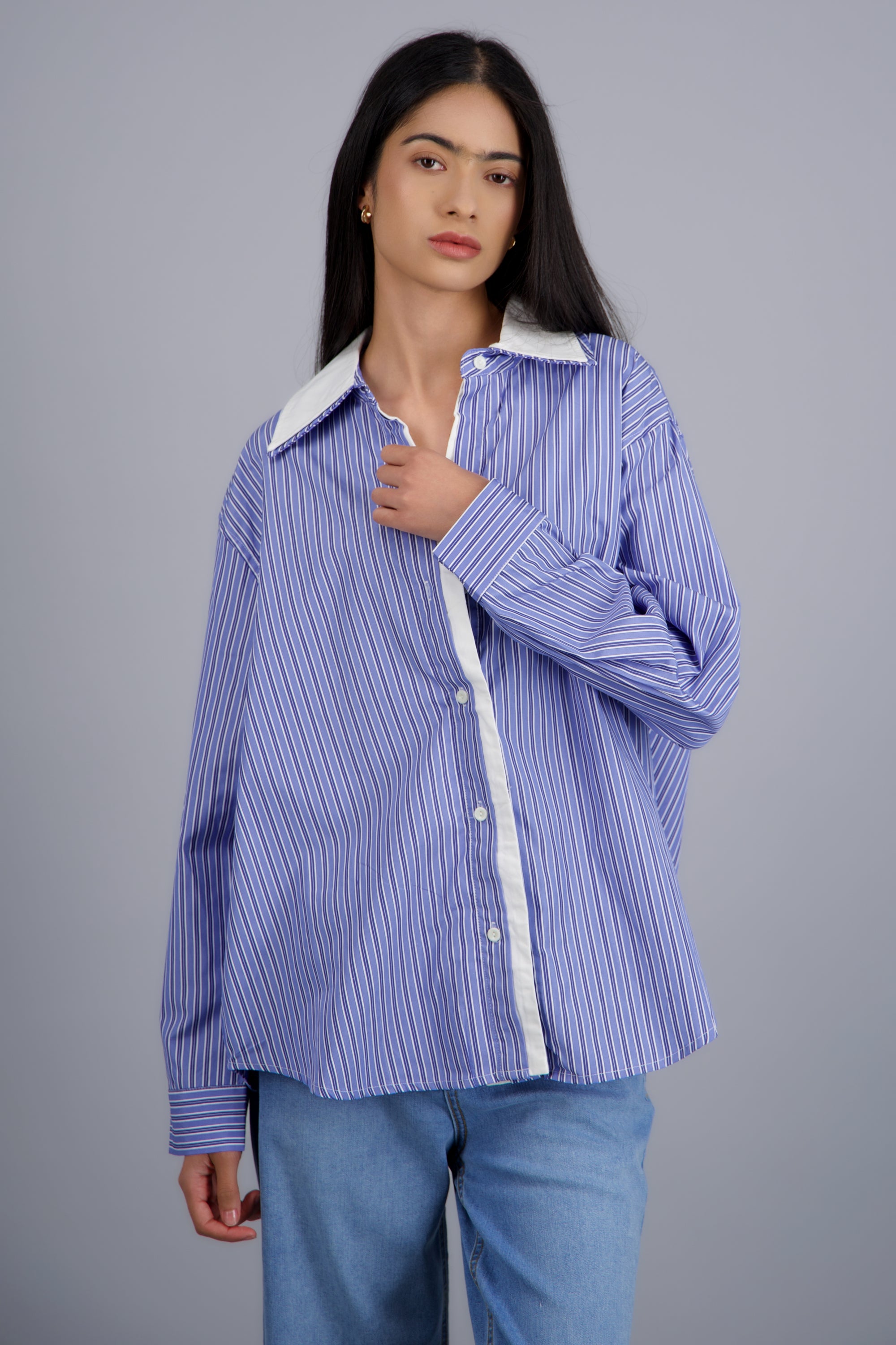 Camisa oversize contraste AZUL