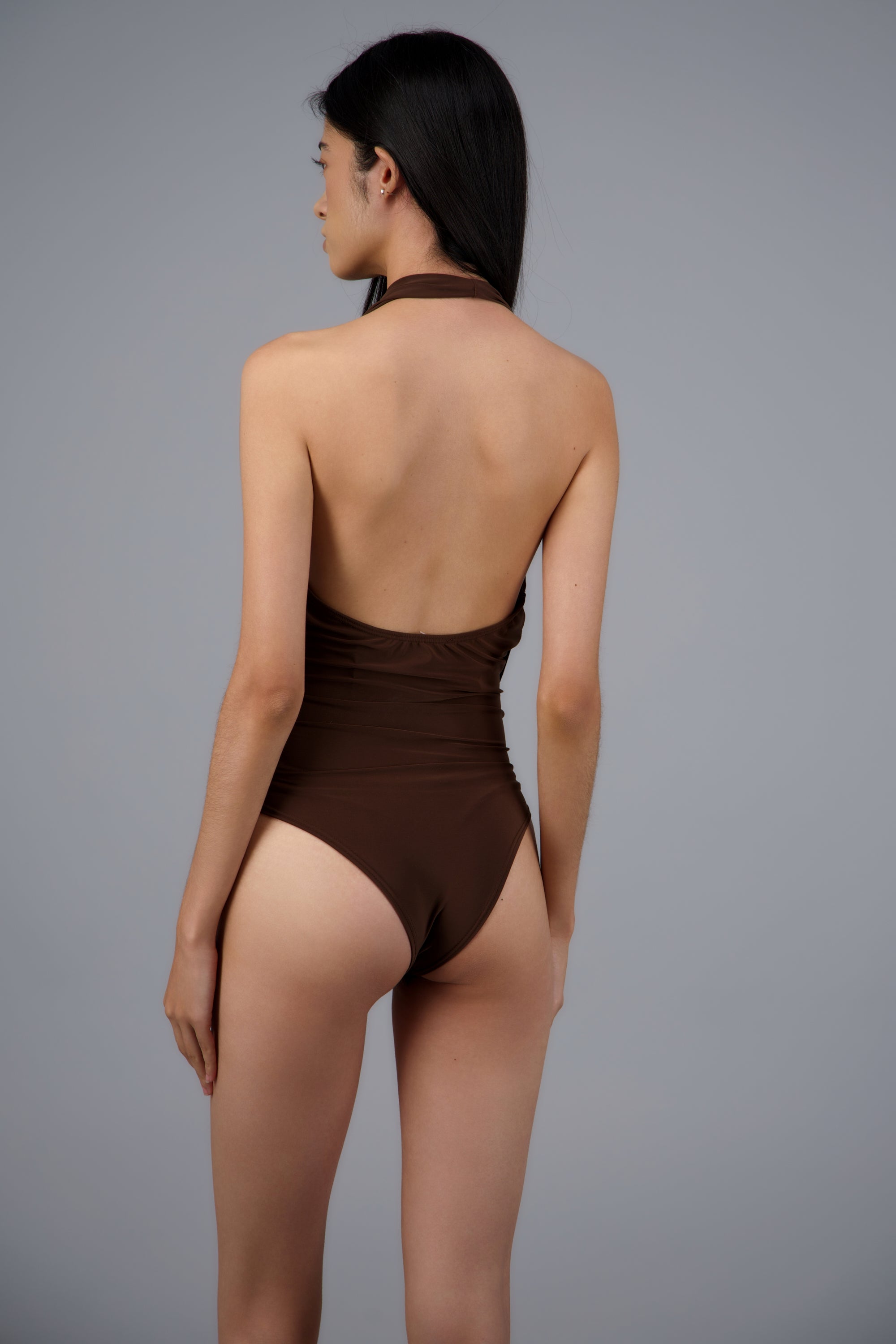 Bodysuit halter cuello cascada CAFE OBSCURO