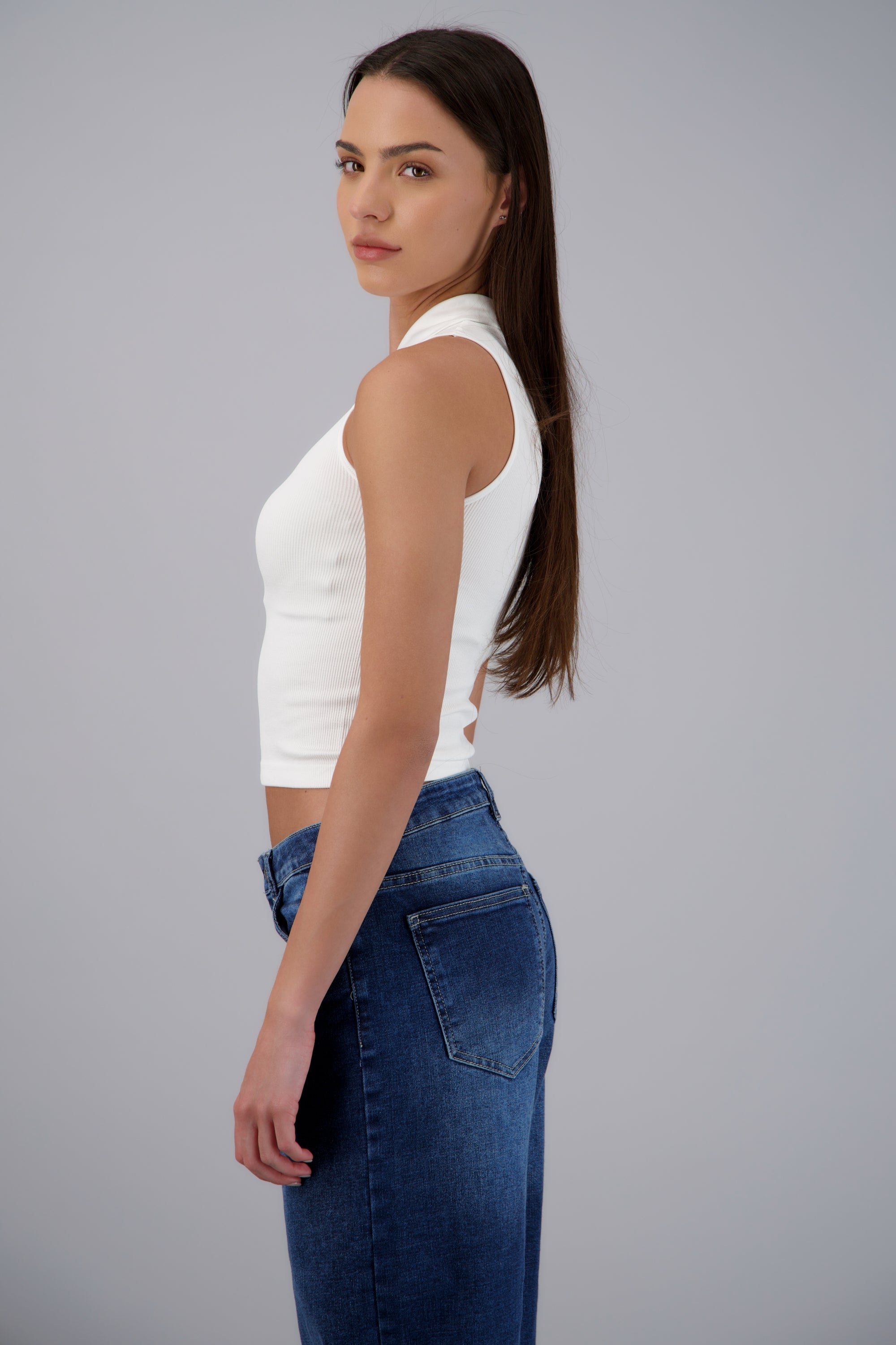 top cuello polo detalle perla BLANCO