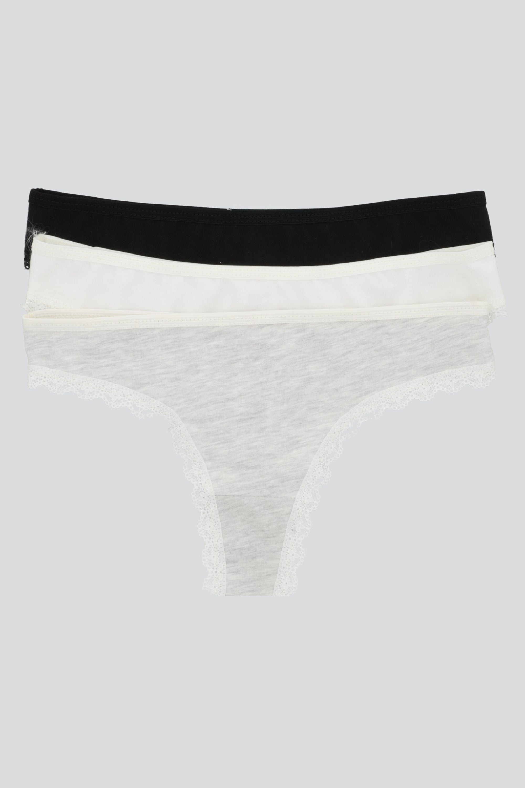 Tripack tanga básica bordes encaje NEGRO COMBO