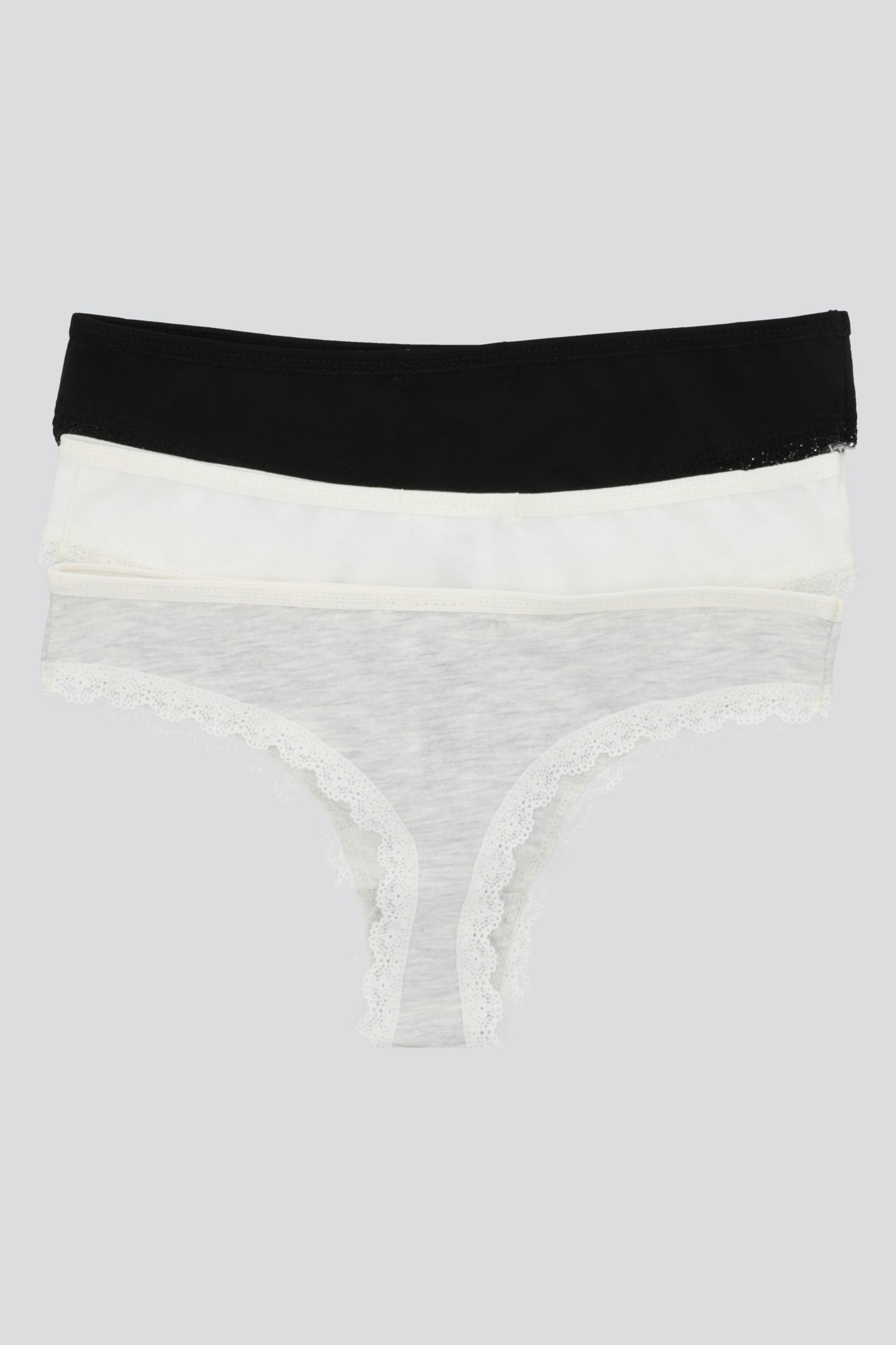 Tripack tanga básica bordes encaje NEGRO COMBO