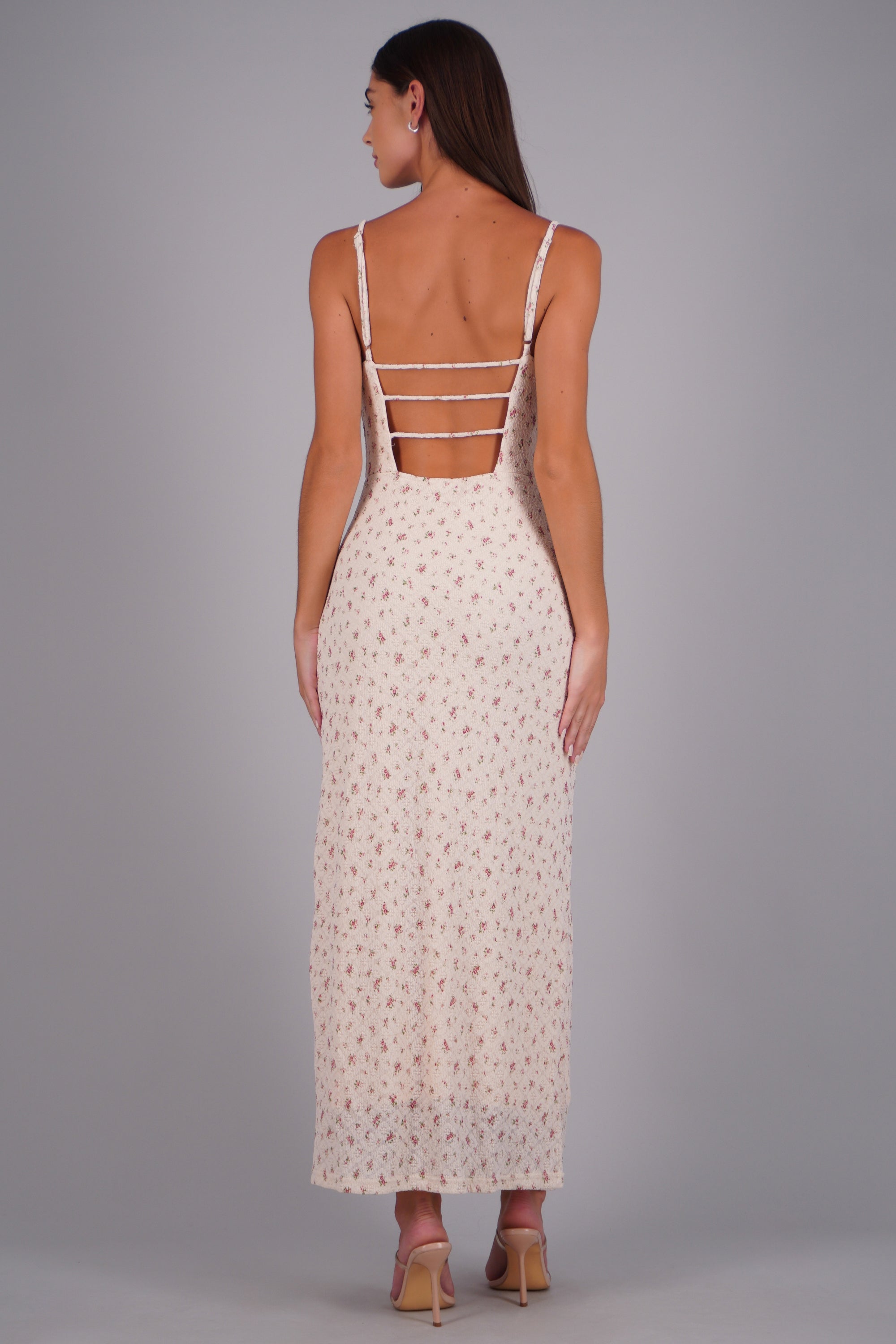 Vestido maxi estampado textura detalle espalda PALO DE ROSA
