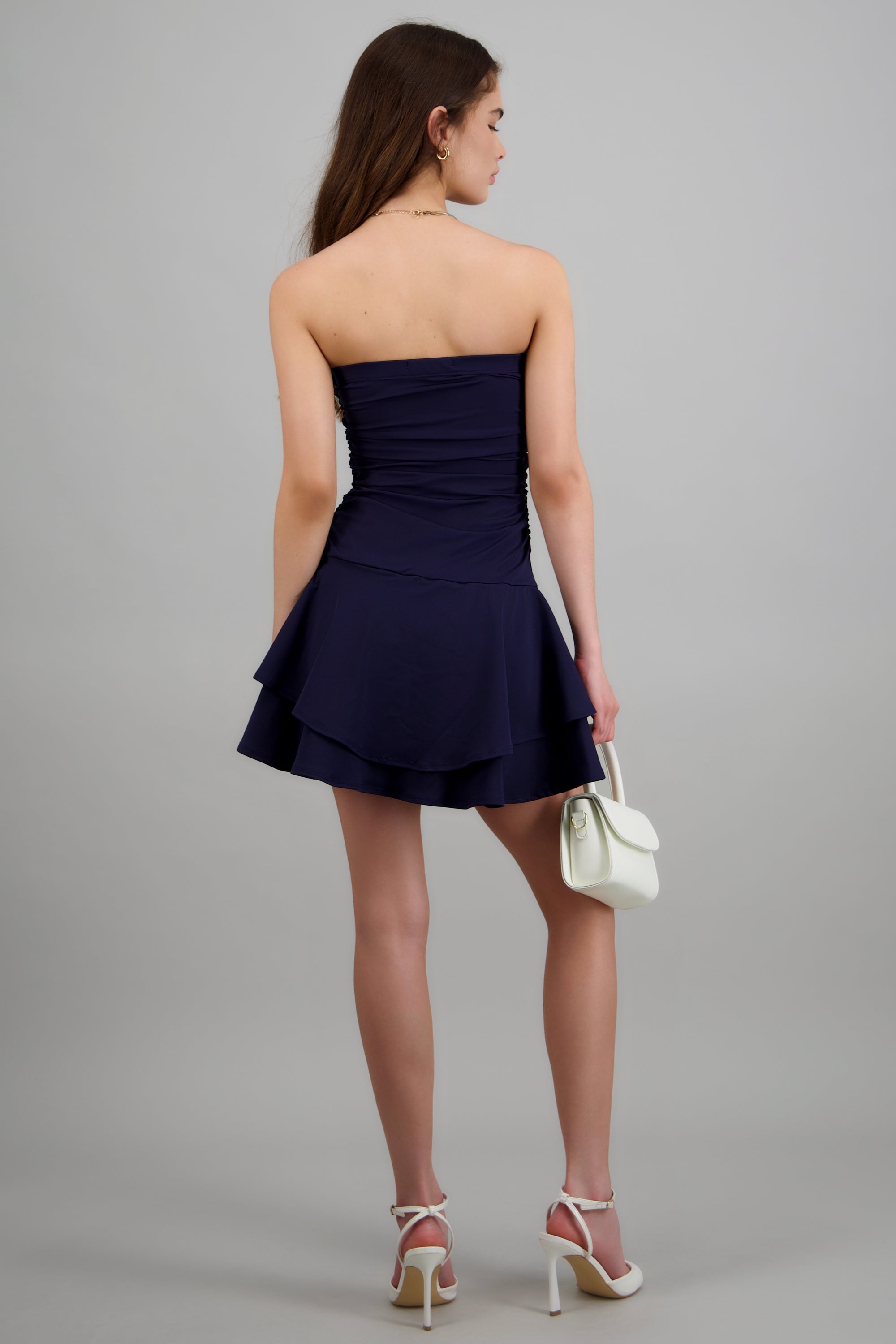 Vestido mini drapeado strapless MARINO