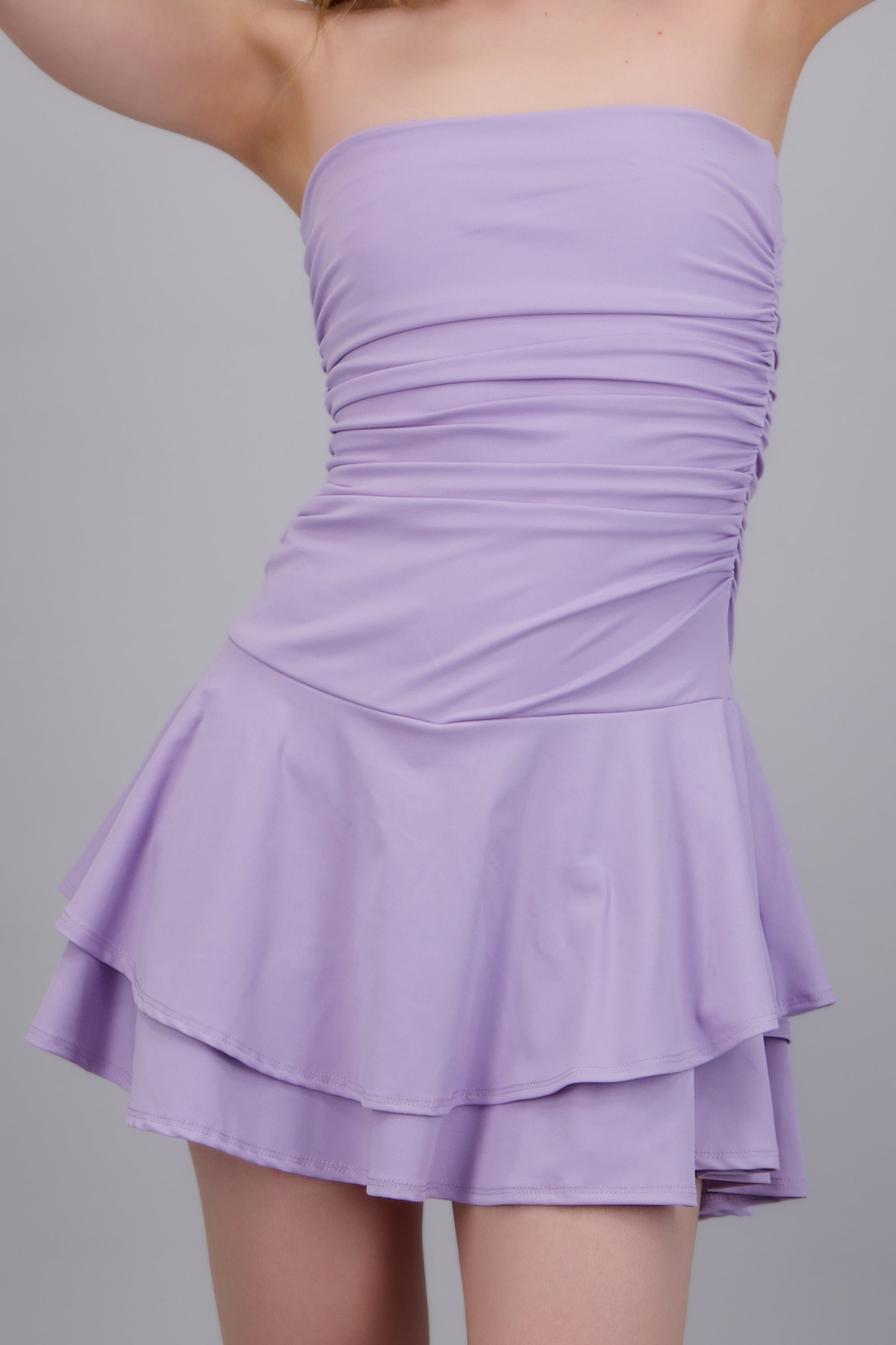 Vestido mini drapeado strapless LILA