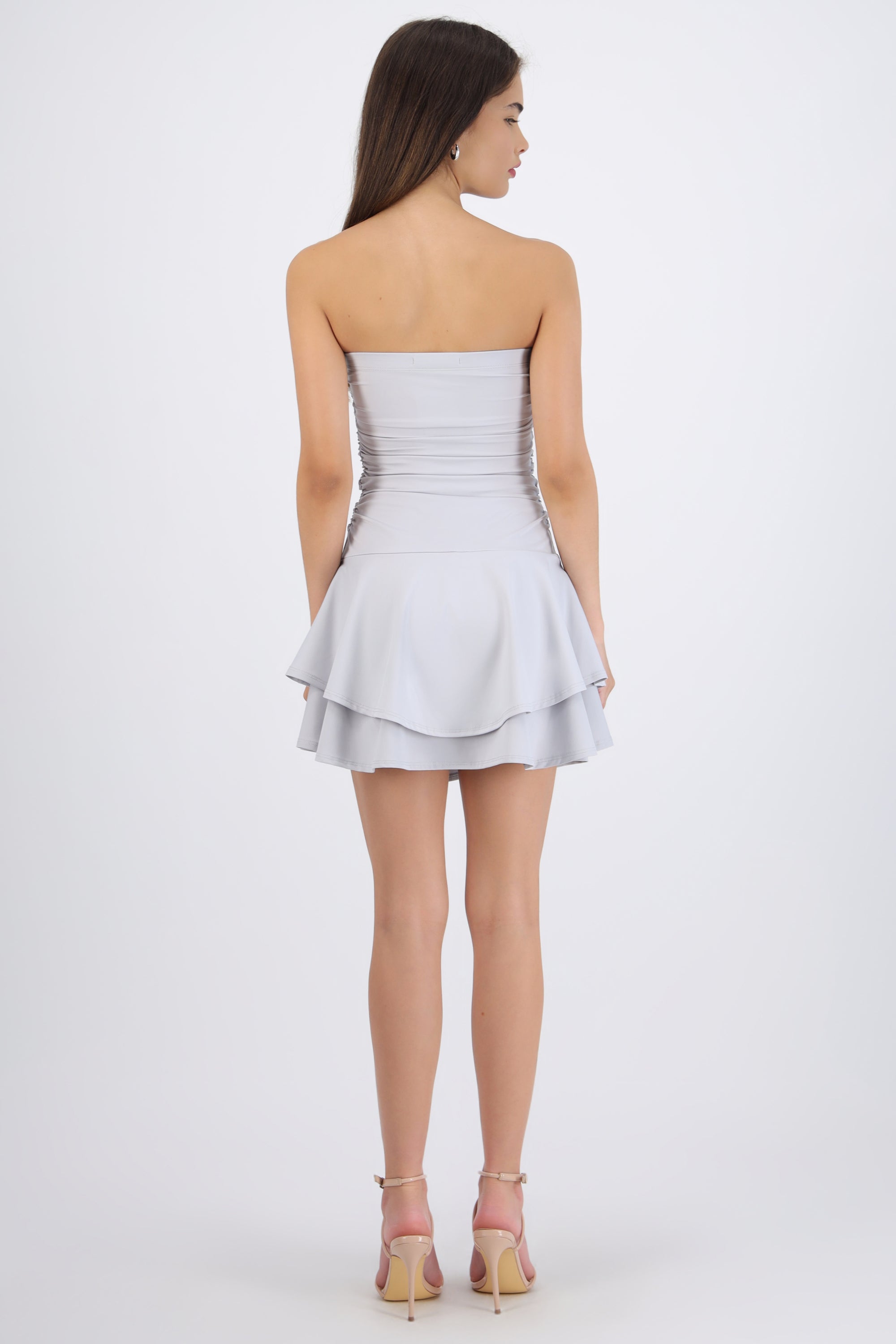 Vestido mini drapeado strapless