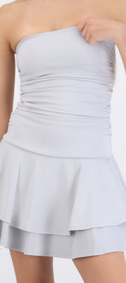 Vestido mini drapeado strapless