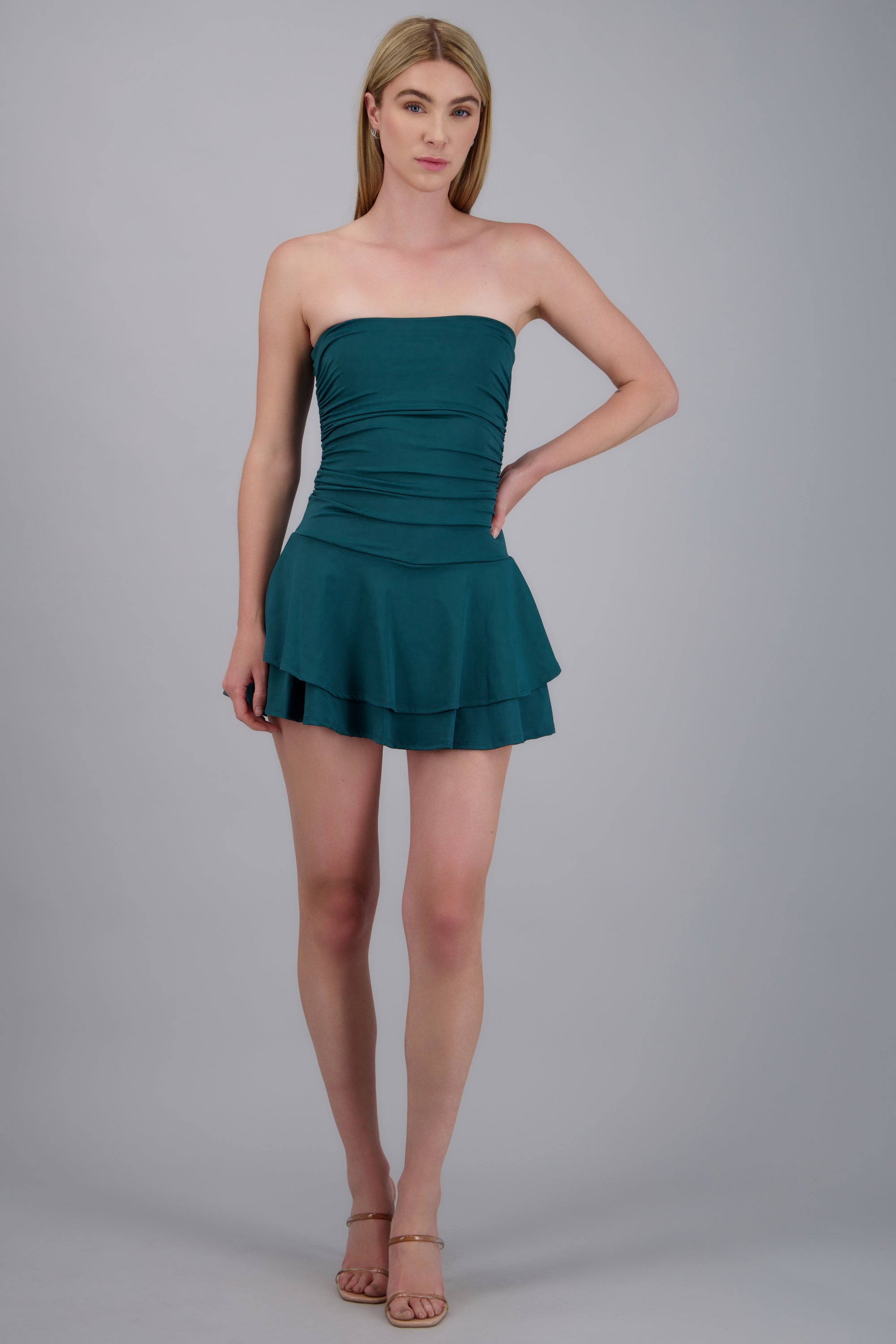 Vestido mini drapeado strapless JADE
