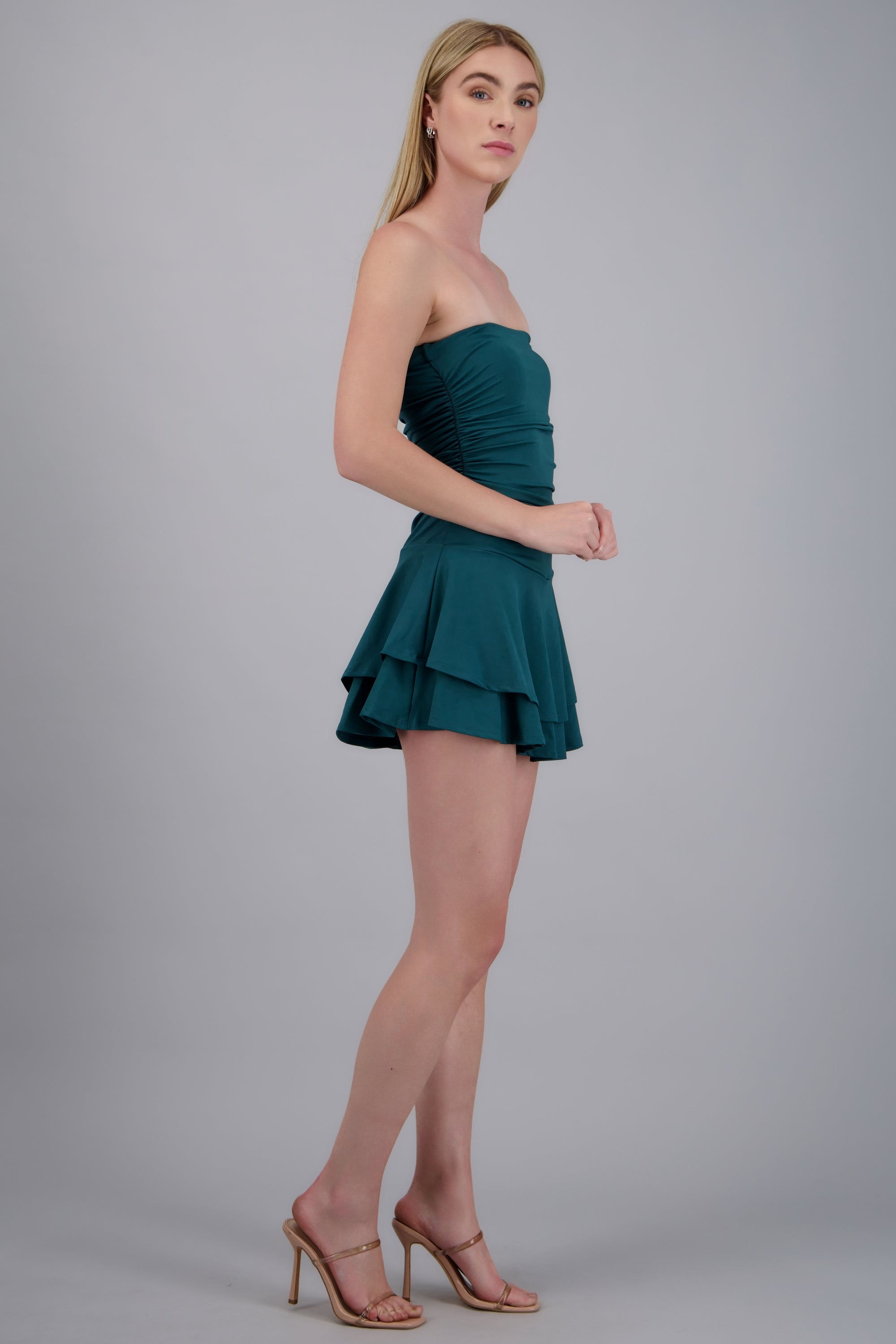 Vestido mini drapeado strapless JADE