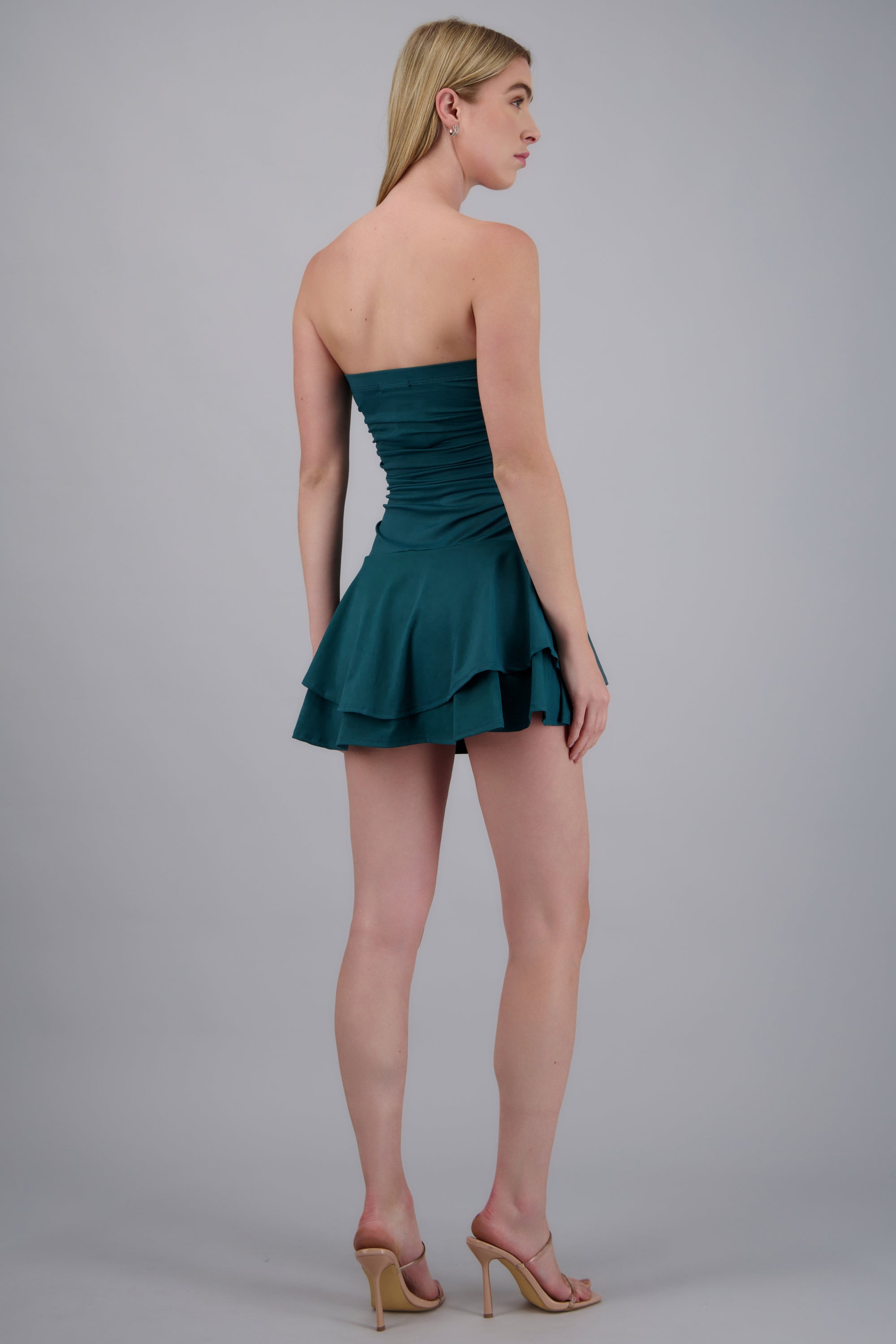 Vestido mini drapeado strapless JADE
