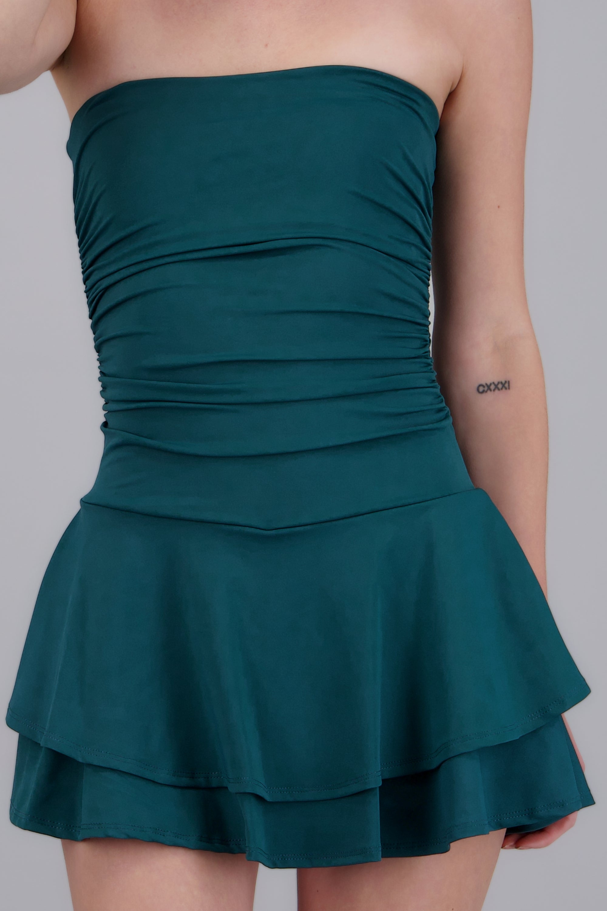 Vestido mini drapeado strapless JADE