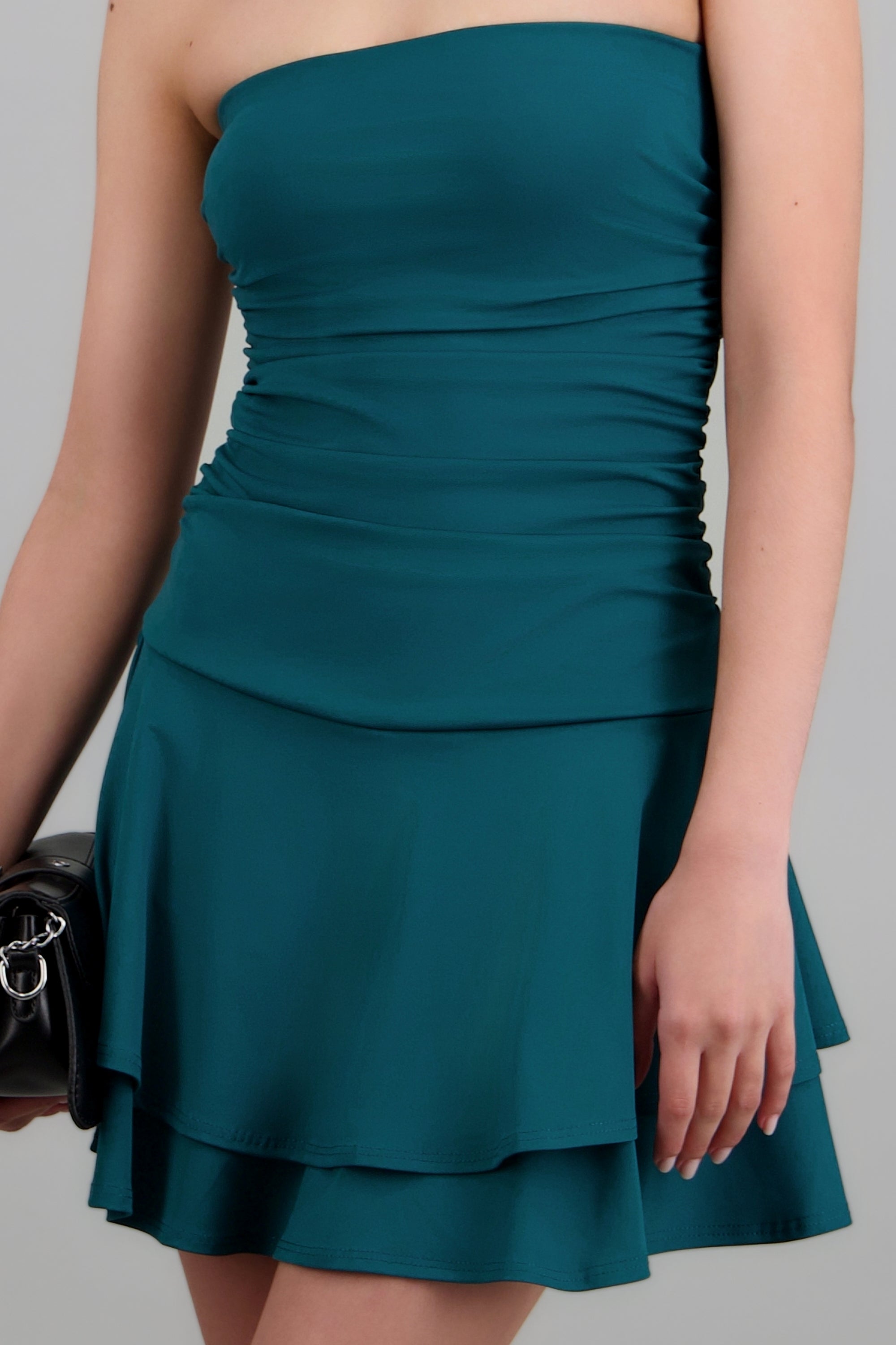 Vestido mini drapeado strapless VERDE CAZADOR