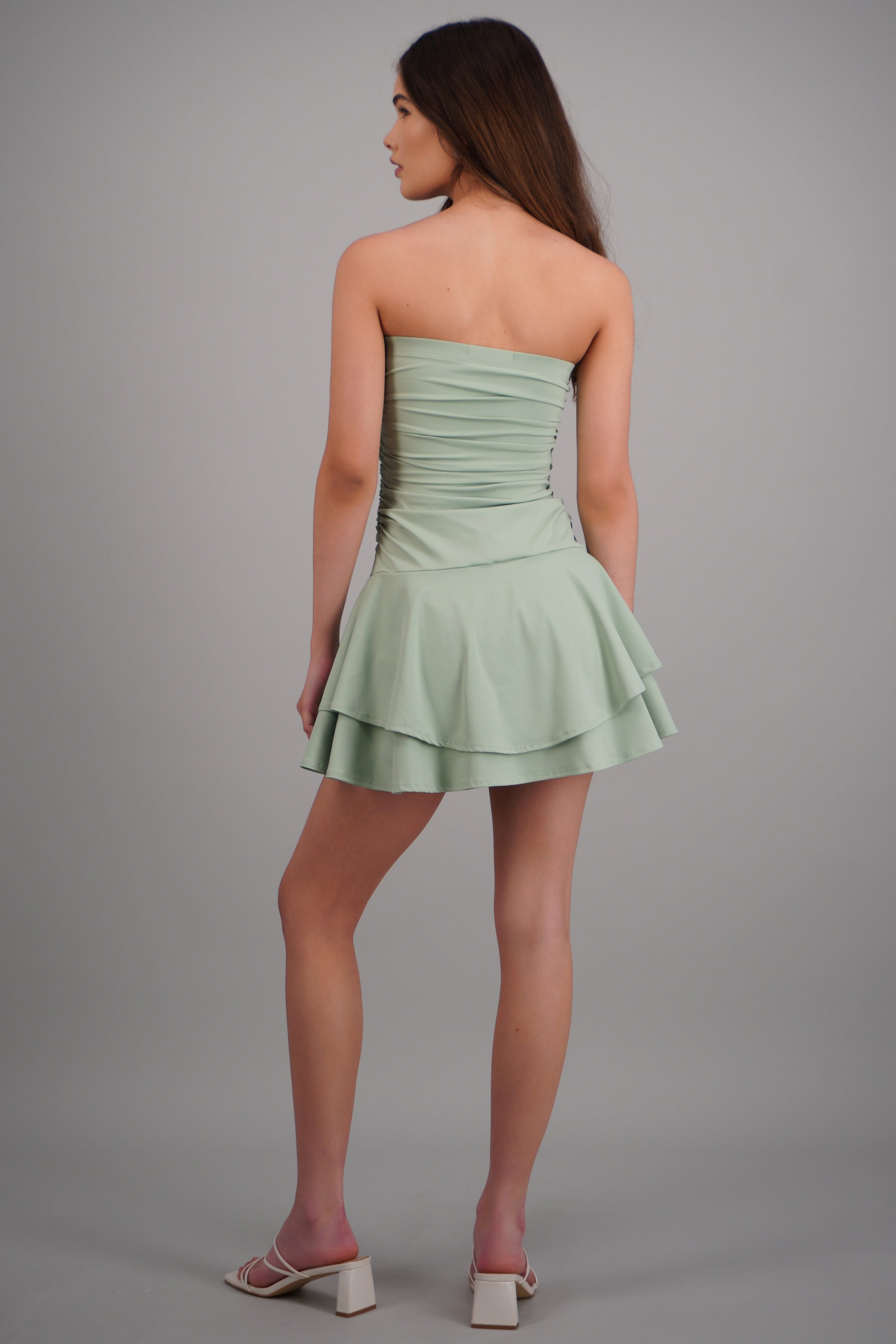 Vestido mini drapeado strapless SAGE