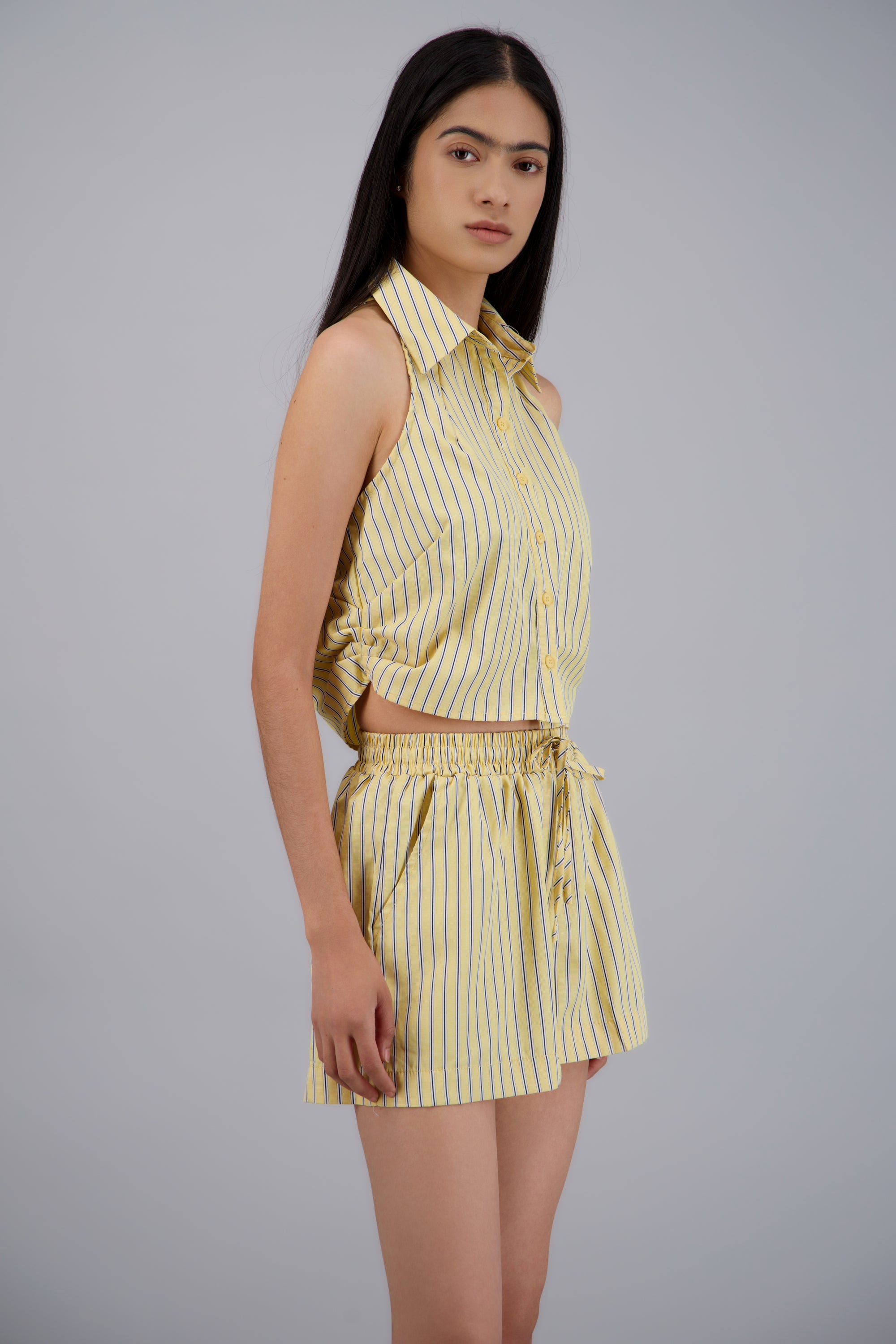 Top rayas cuello polo AMARILLO COMBO