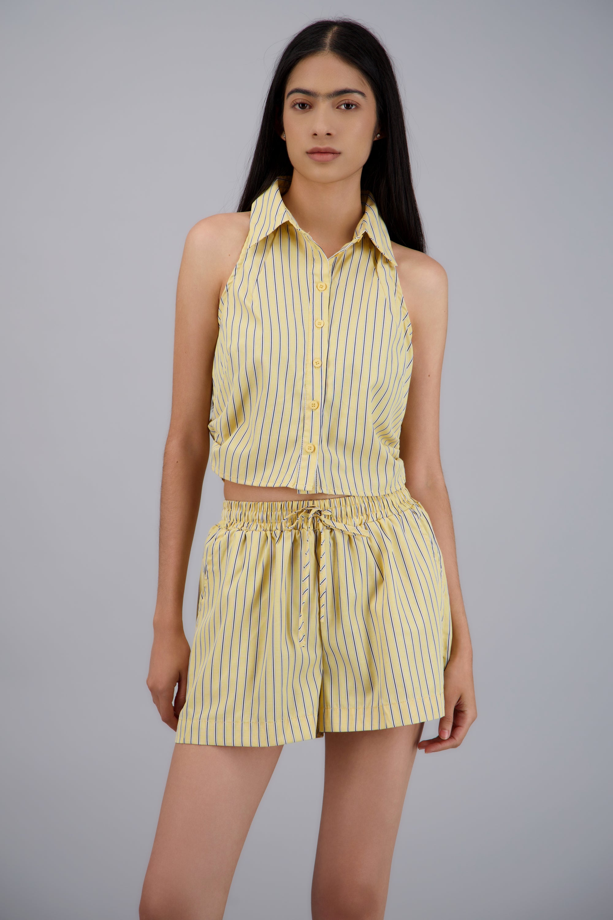 Top rayas cuello polo AMARILLO COMBO