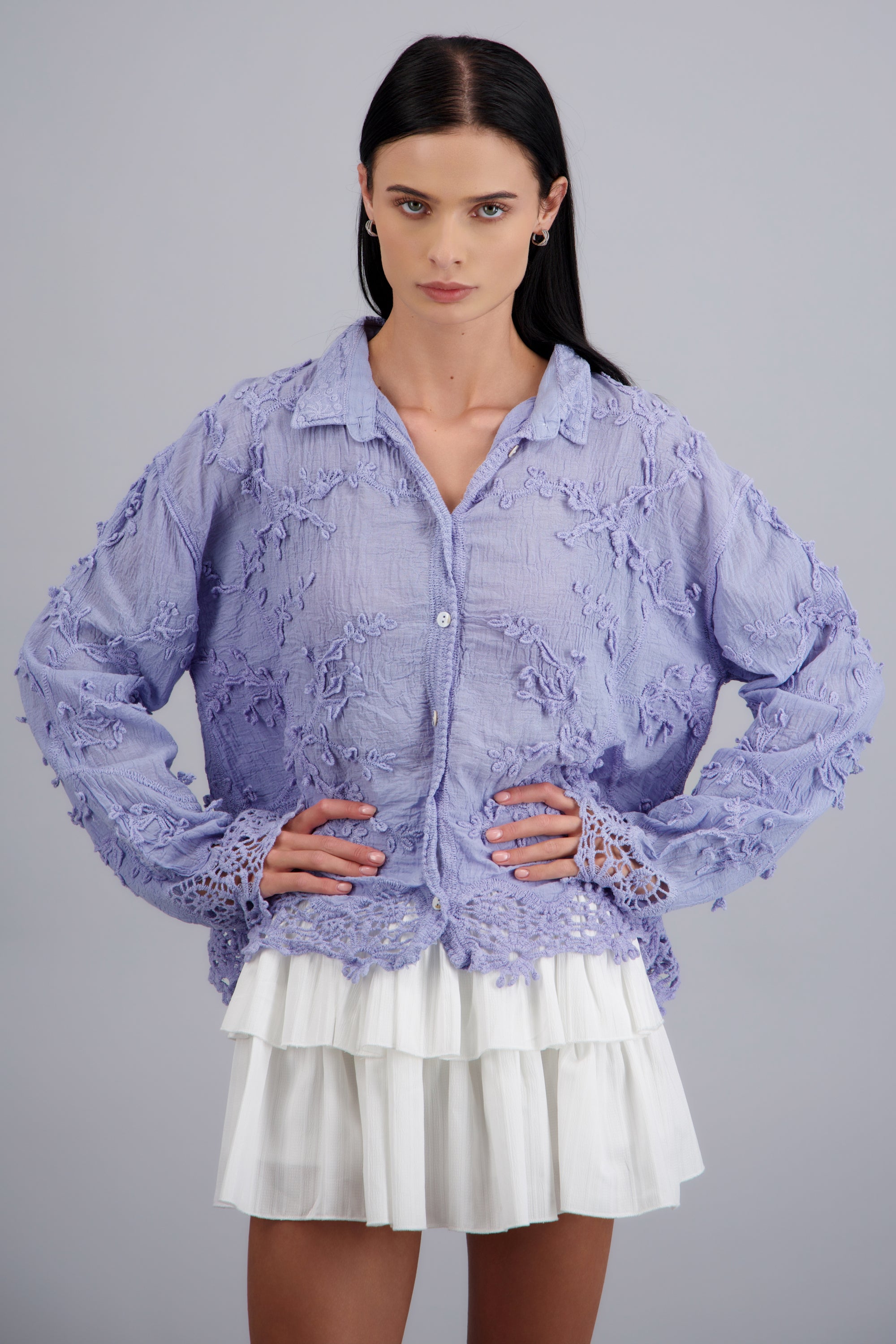 CAMISA TEXTURA M/L DET BORADO AZUL