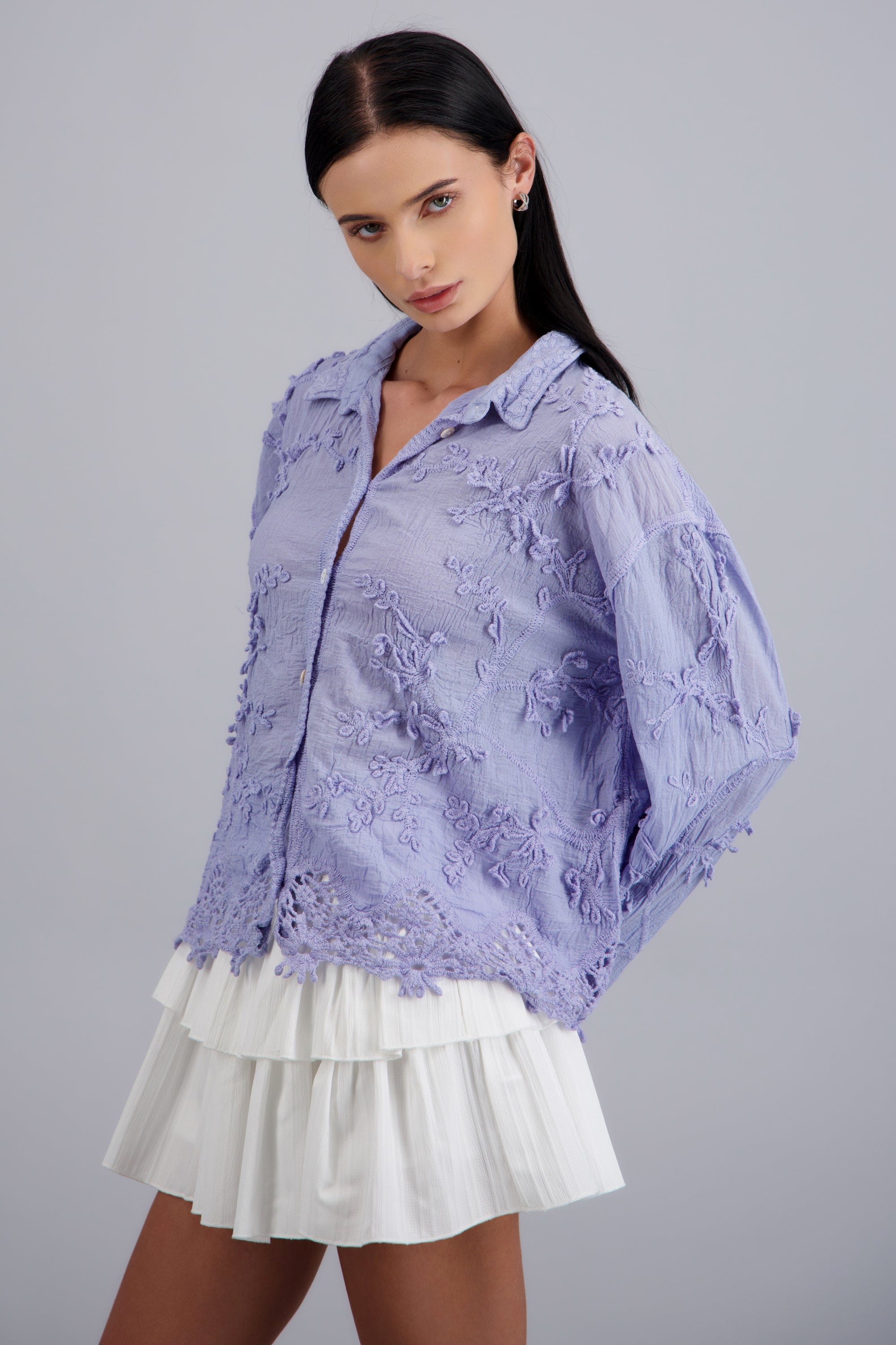 CAMISA TEXTURA M/L DET BORADO AZUL
