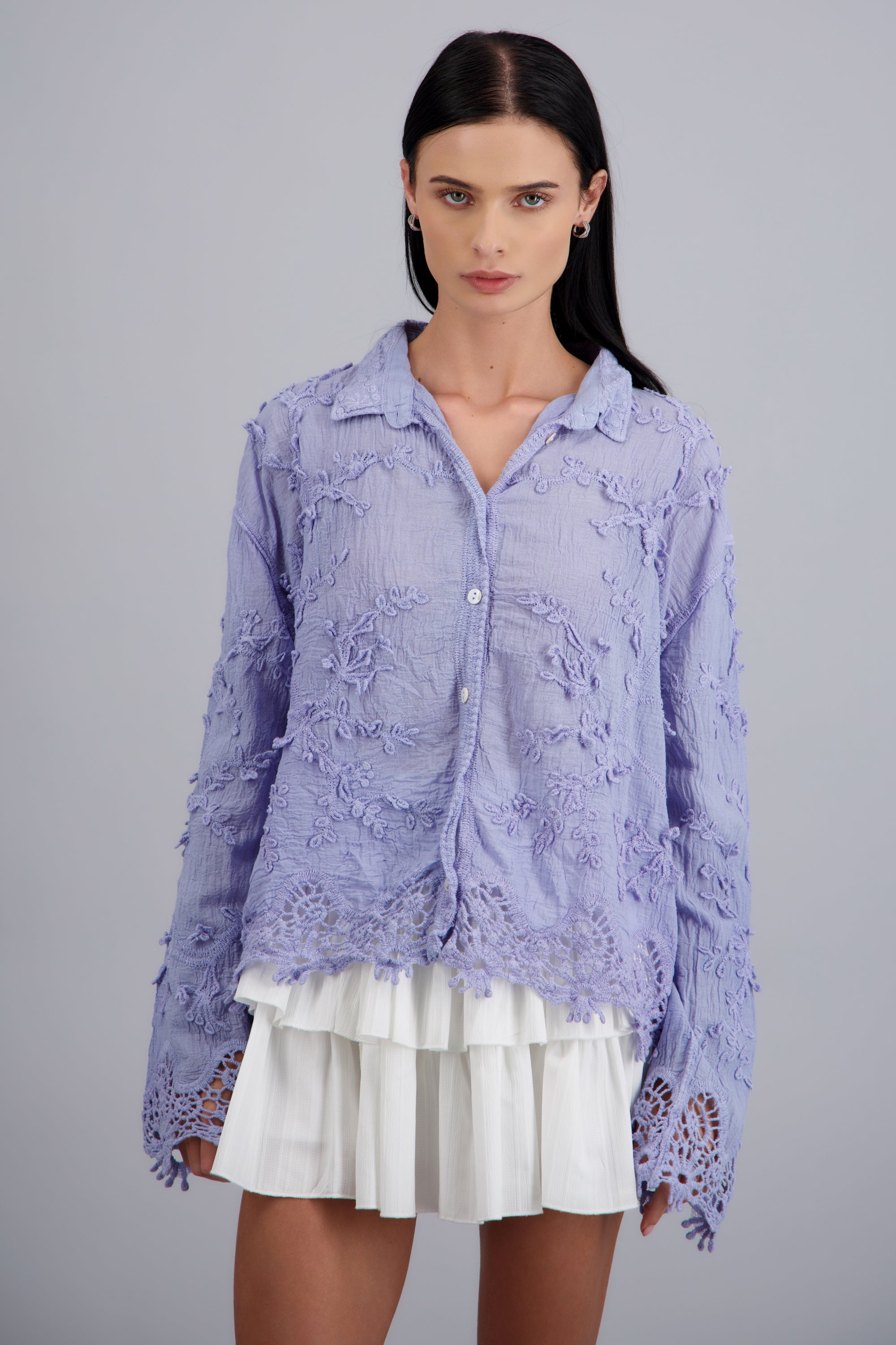CAMISA TEXTURA M/L DET BORADO AZUL