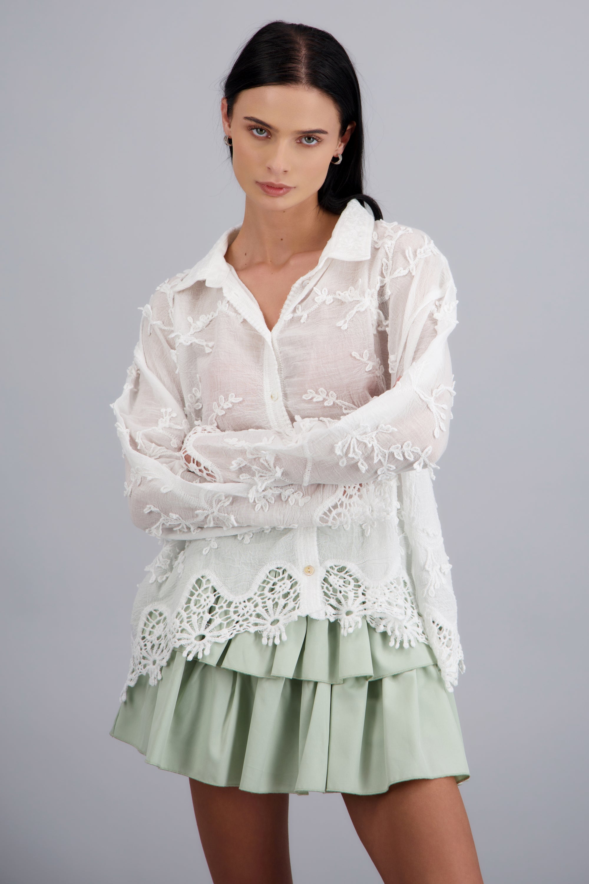 CAMISA TEXTURA M/L DET BORADO BLANCO