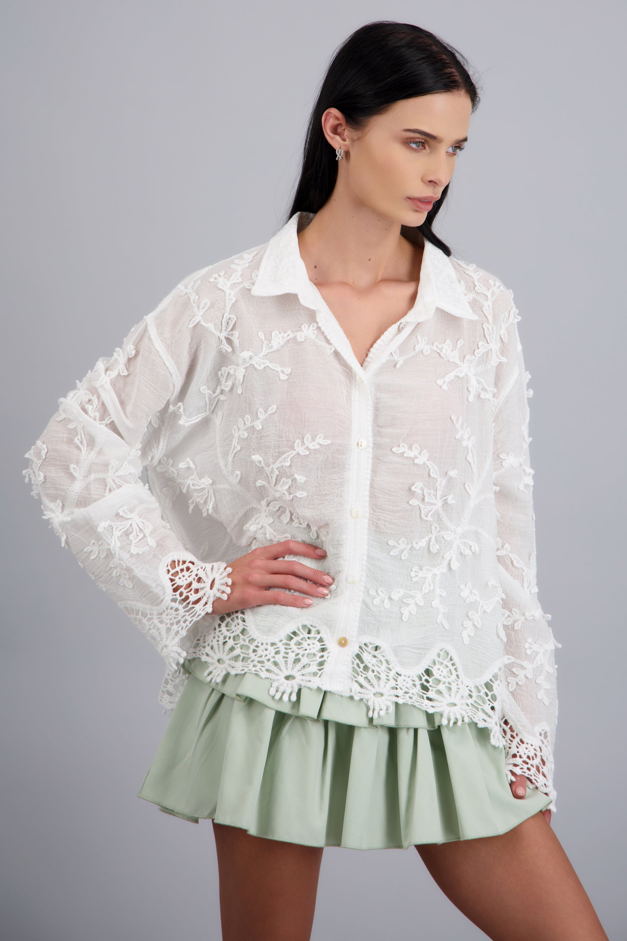 CAMISA TEXTURA M/L DET BORADO BLANCO