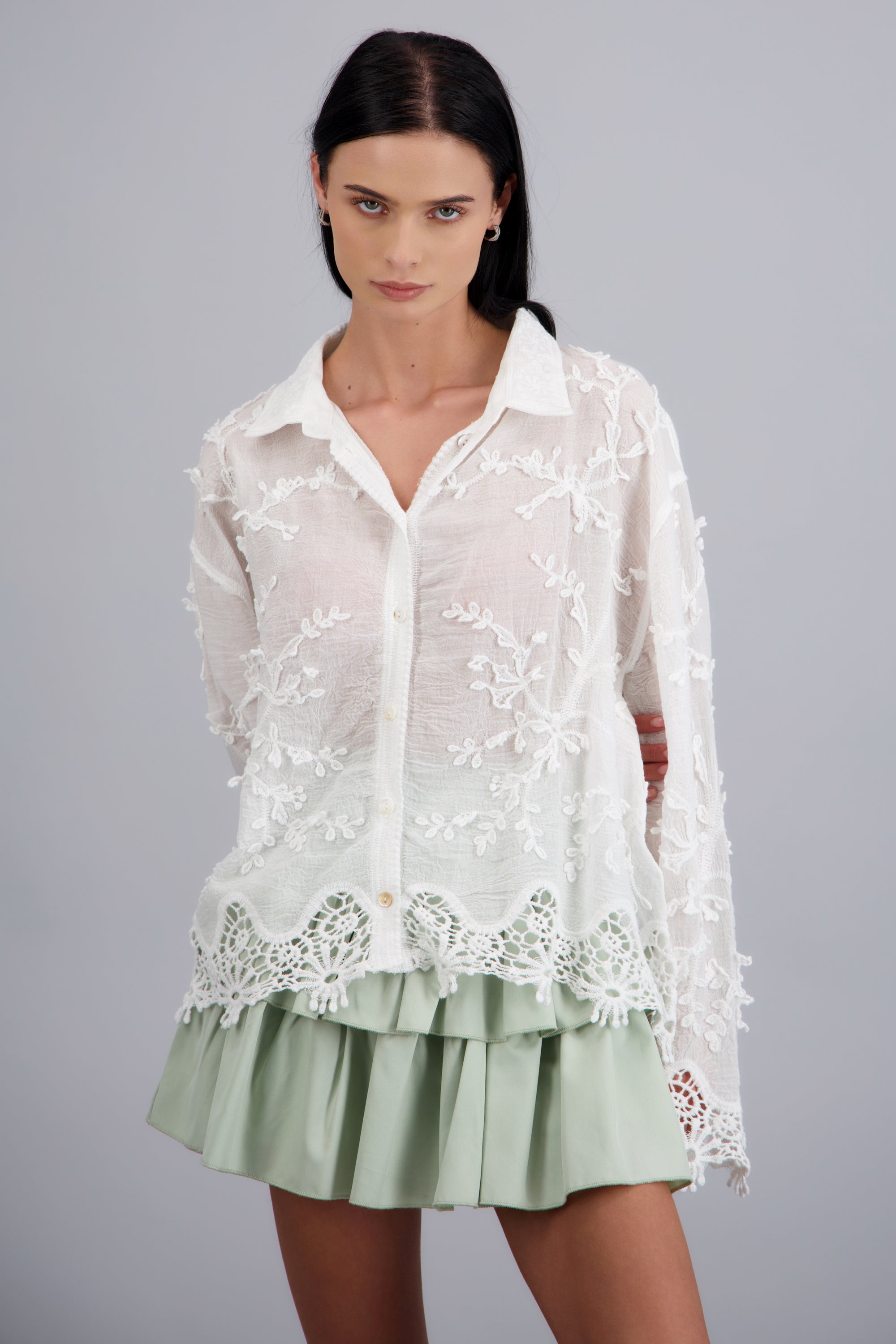 CAMISA TEXTURA M/L DET BORADO BLANCO