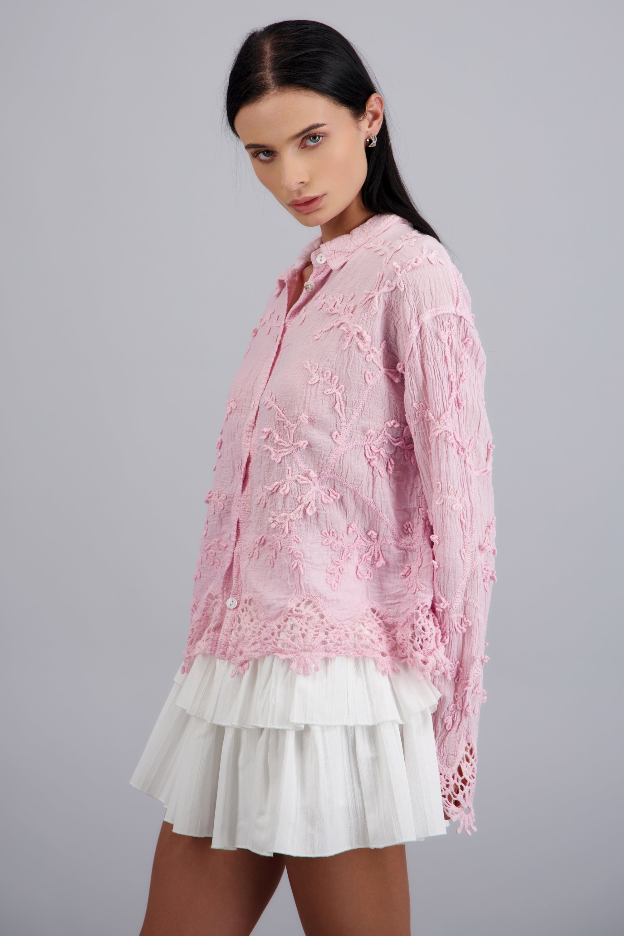 CAMISA TEXTURA M/L DET BORADO ROSA