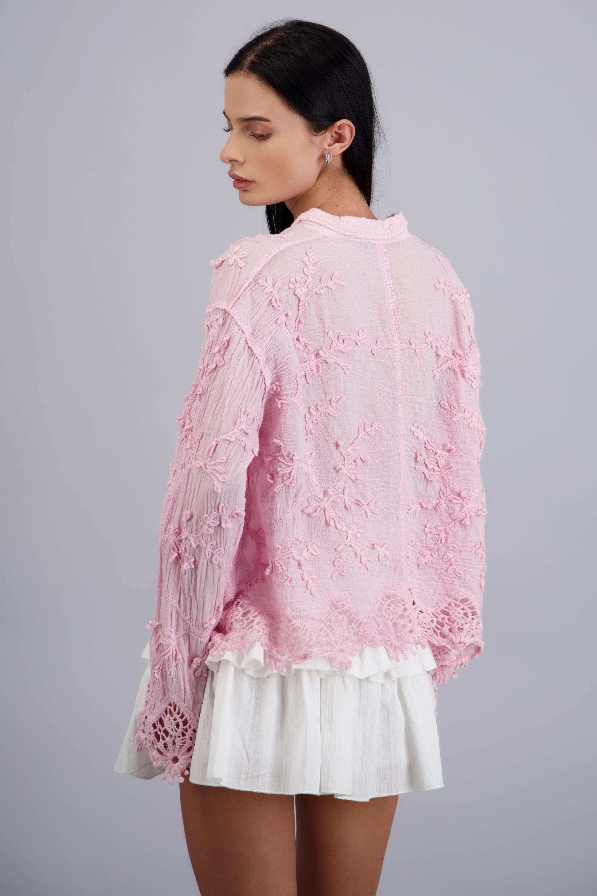 CAMISA TEXTURA M/L DET BORADO ROSA